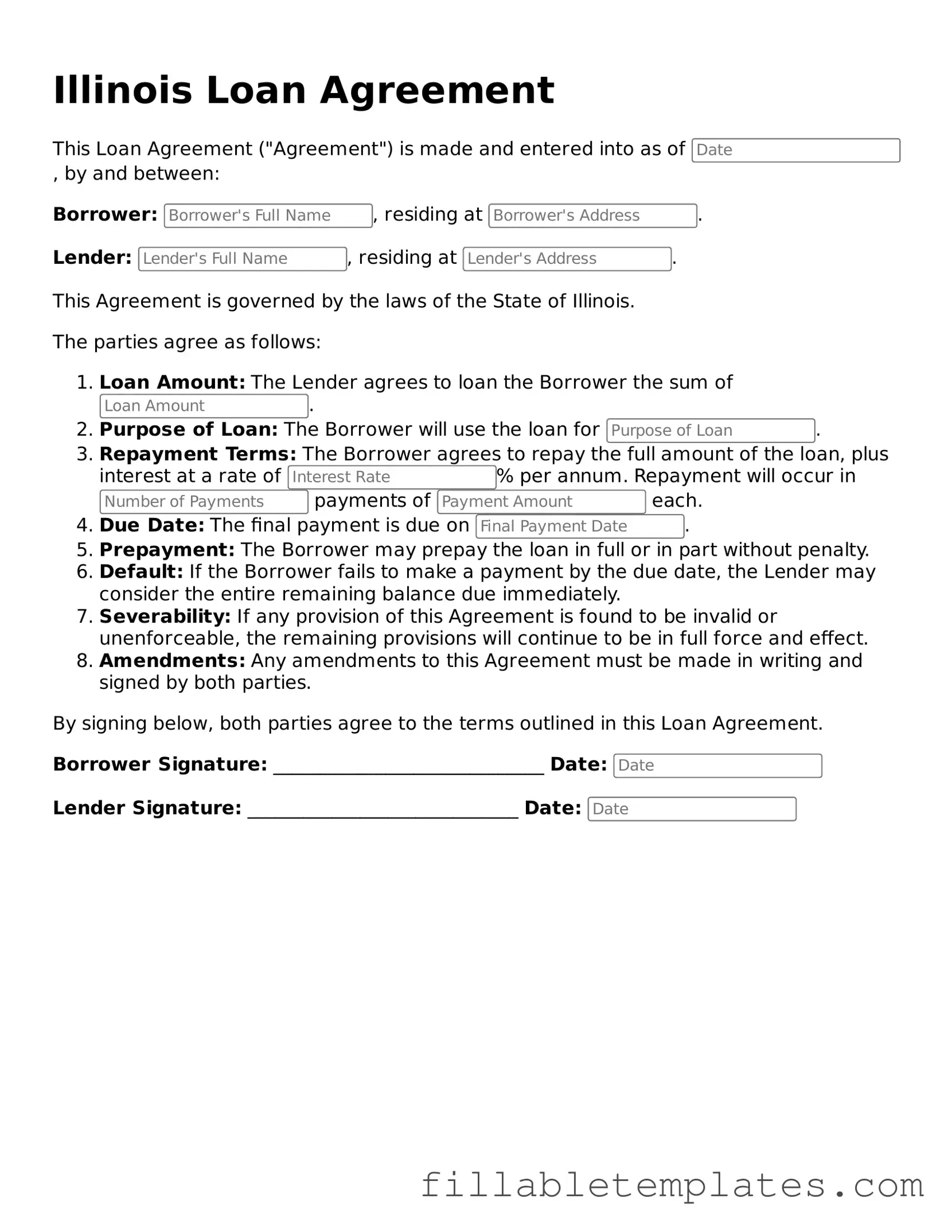 Printable Loan Agreement Form for the State of Illinois