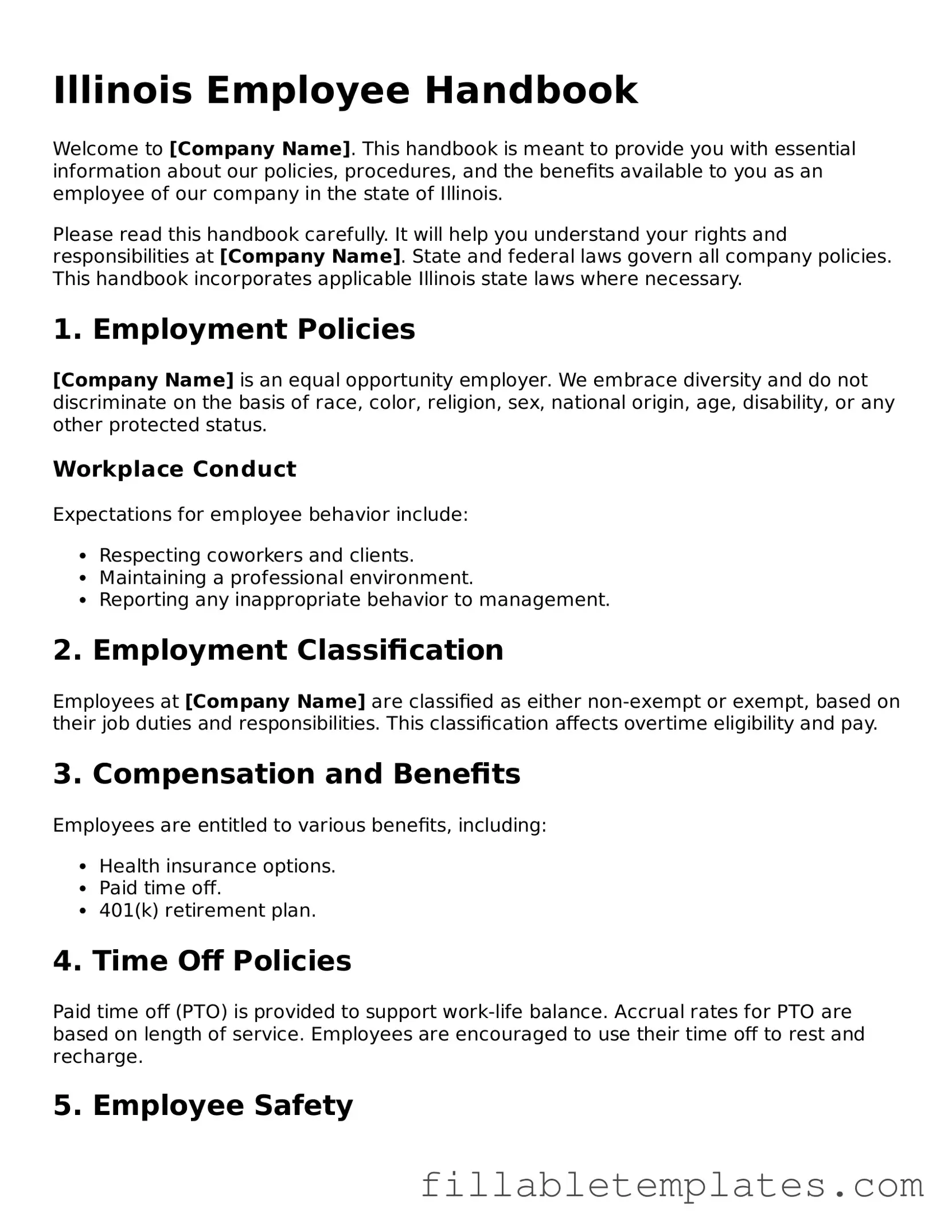 Printable Employee Handbook Form for the State of Illinois