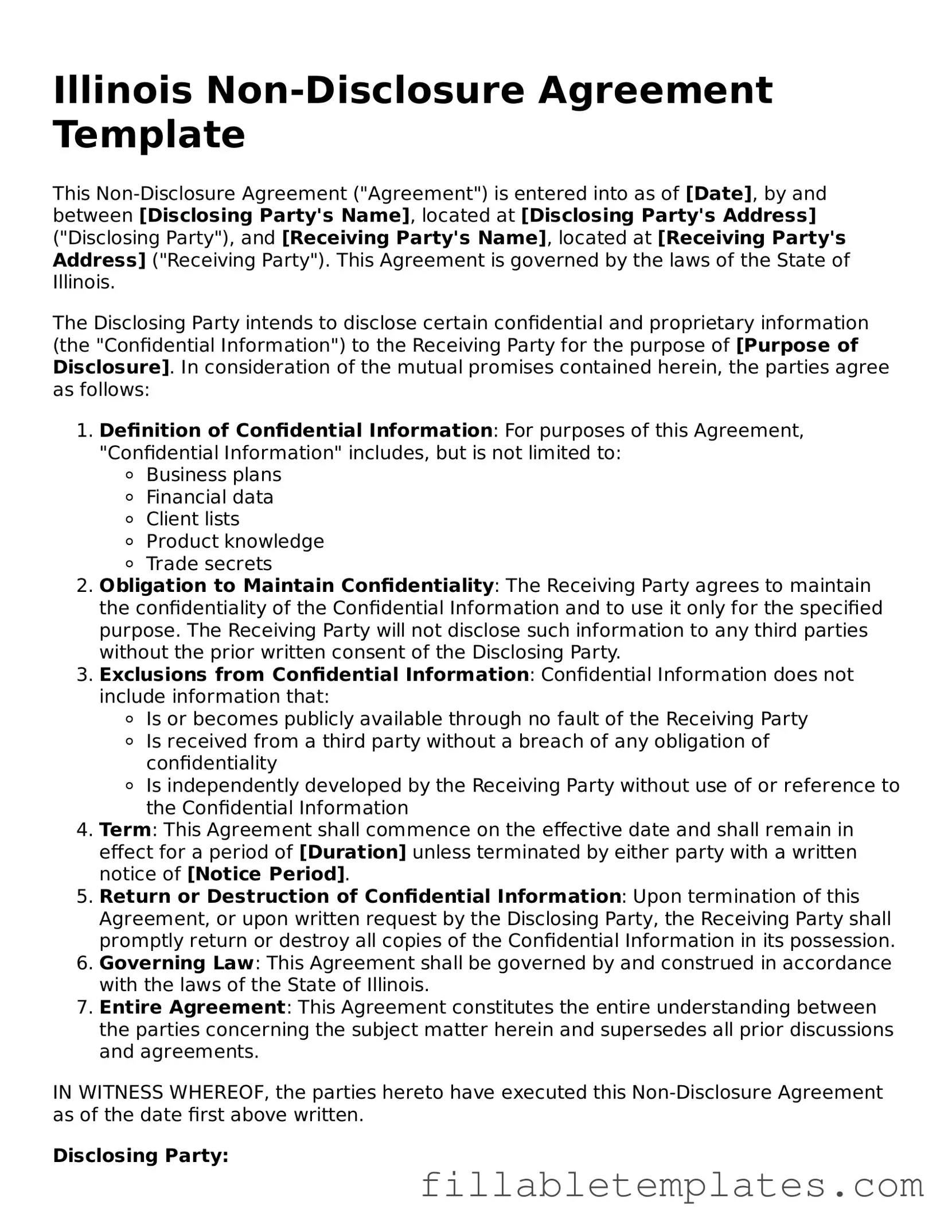 Printable Non-disclosure Agreement Form for the State of Illinois