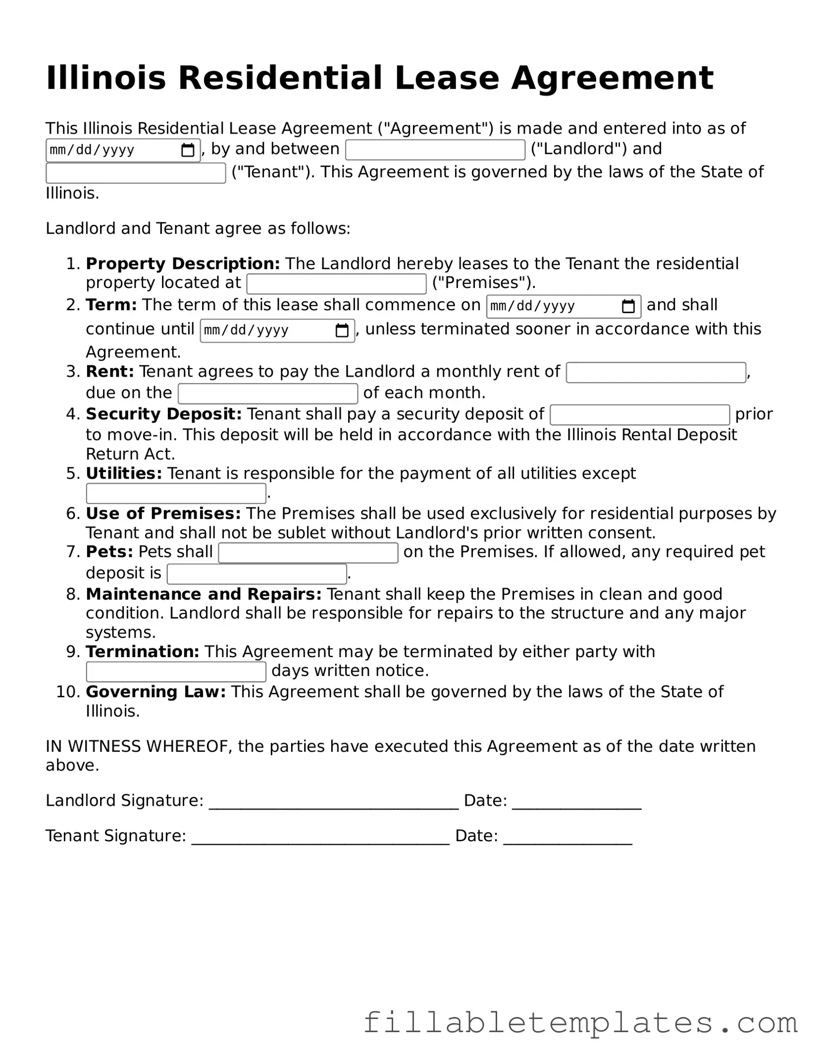 Printable Residential Lease Agreement Form for the State of Illinois