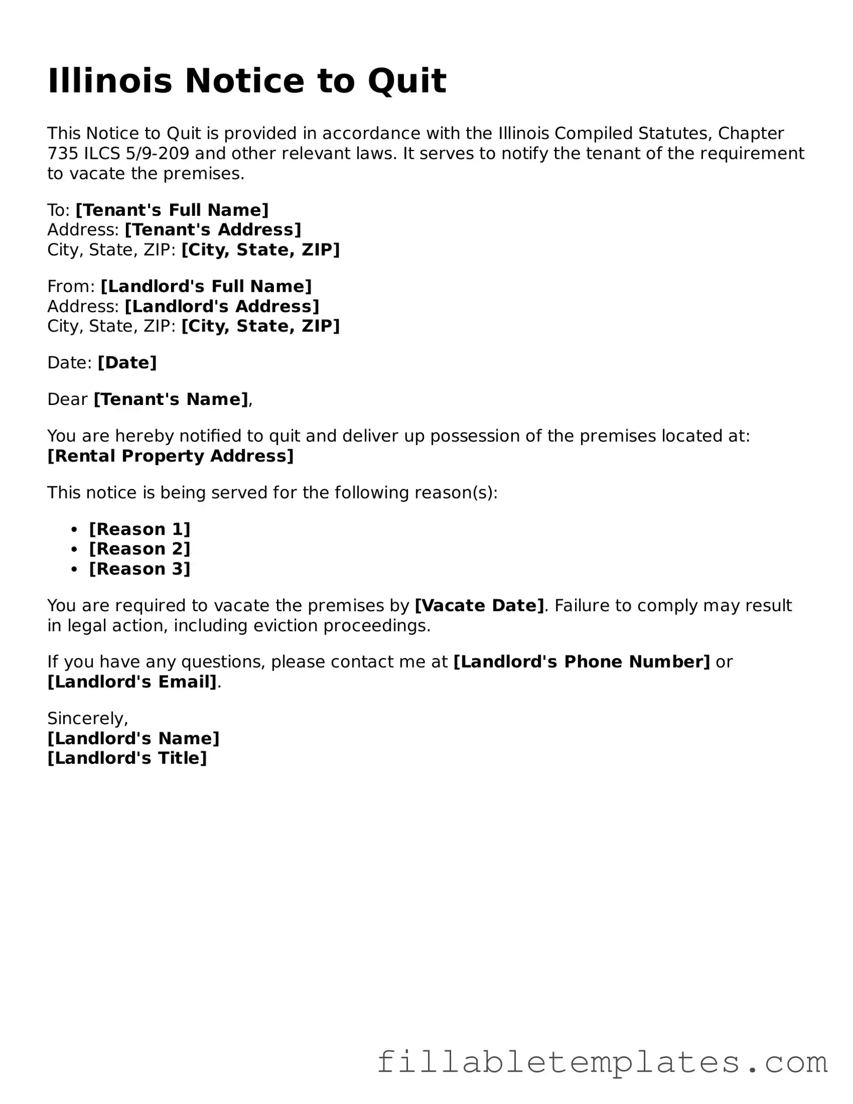Printable Notice to Quit Form for the State of Illinois