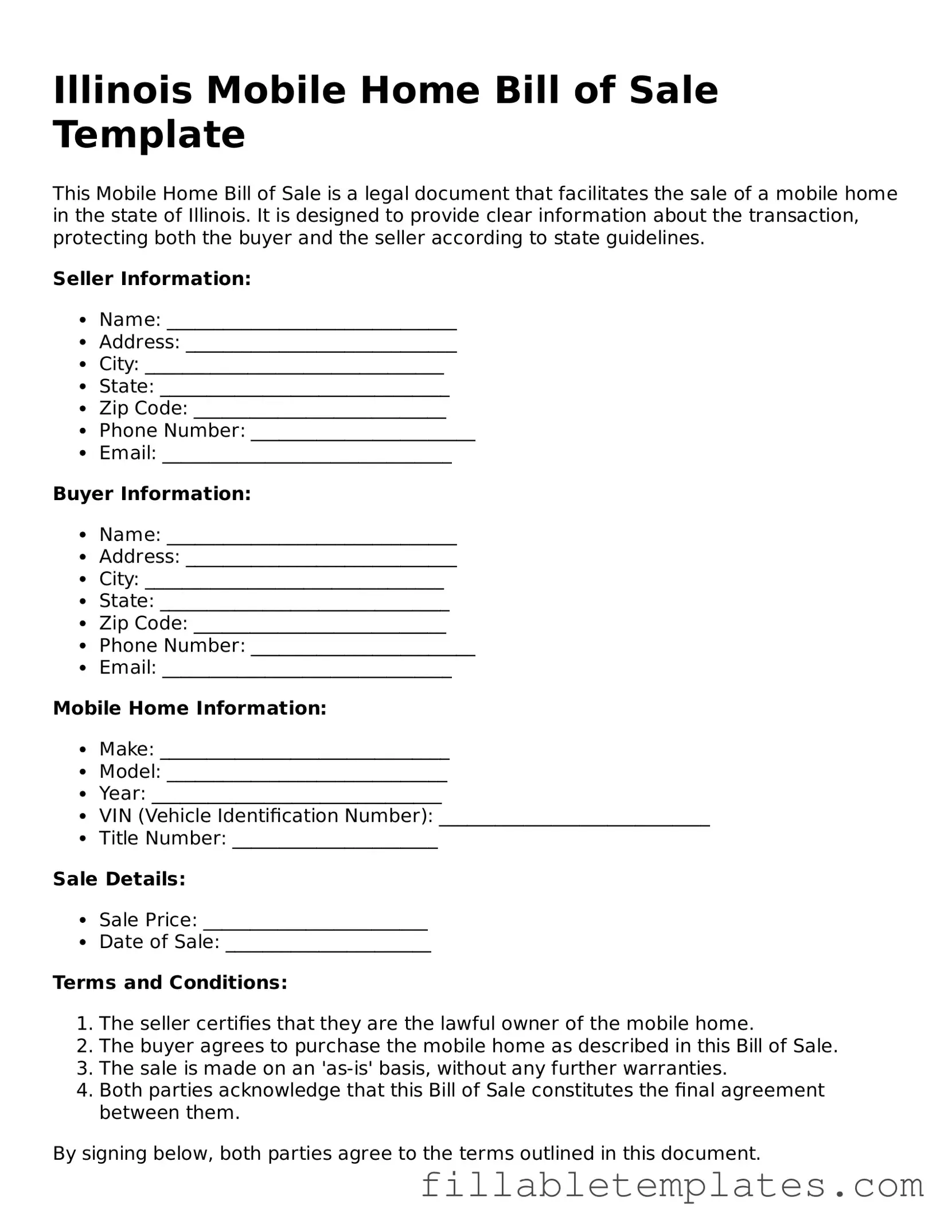 Printable Mobile Home Bill of Sale Form for the State of Illinois