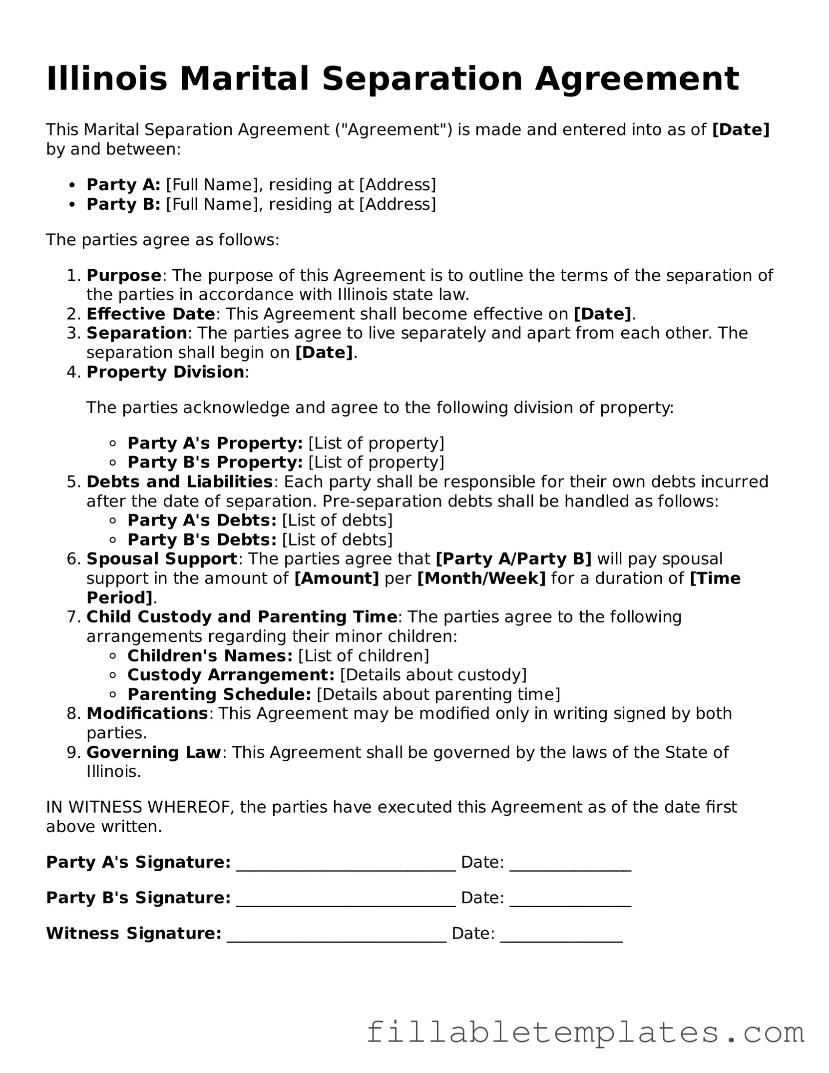 Printable Marital Separation Agreement Form for the State of Illinois