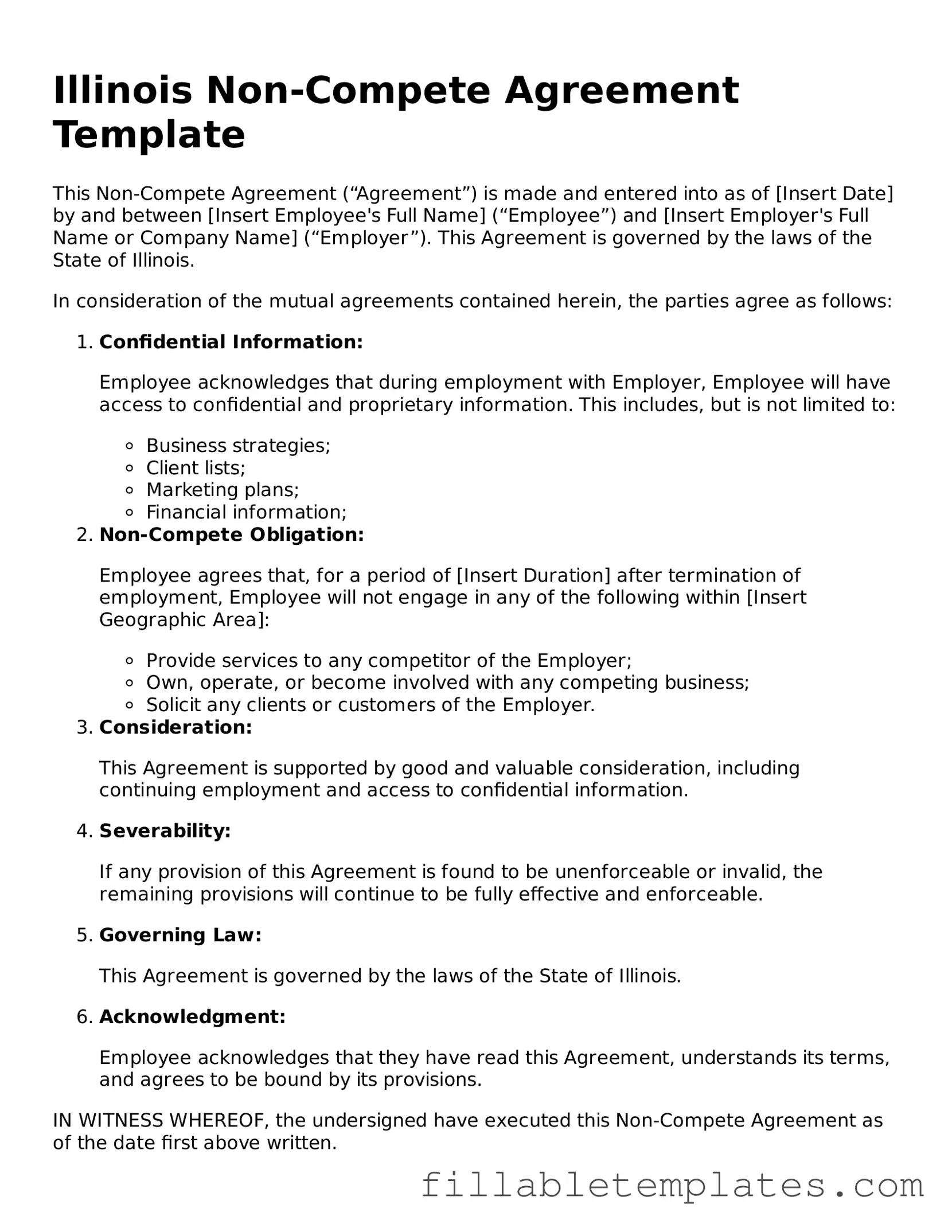 Printable Non-compete Agreement Form for the State of Illinois