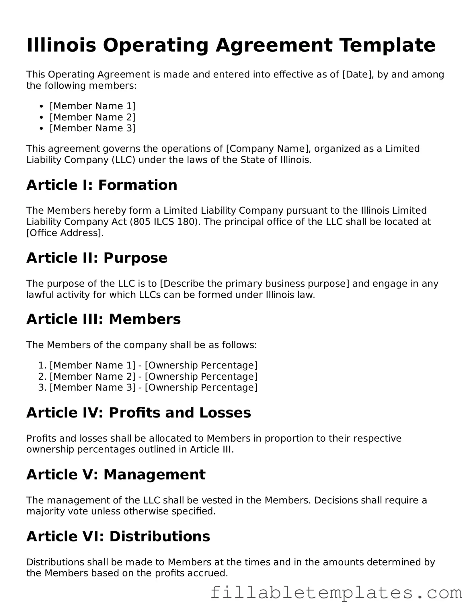 Printable Operating Agreement Form for the State of Illinois