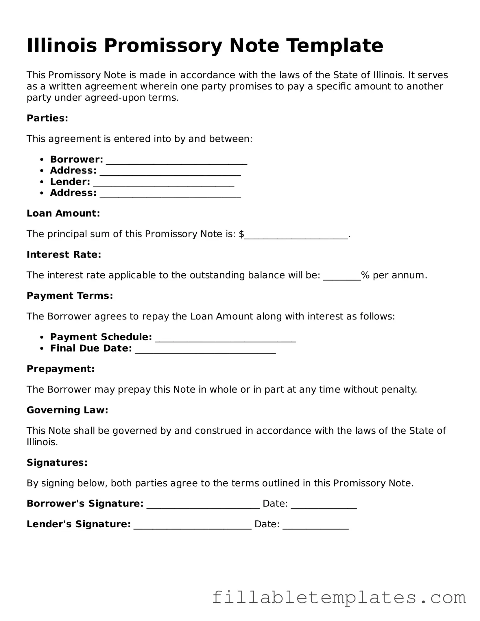Printable Promissory Note Form for the State of Illinois