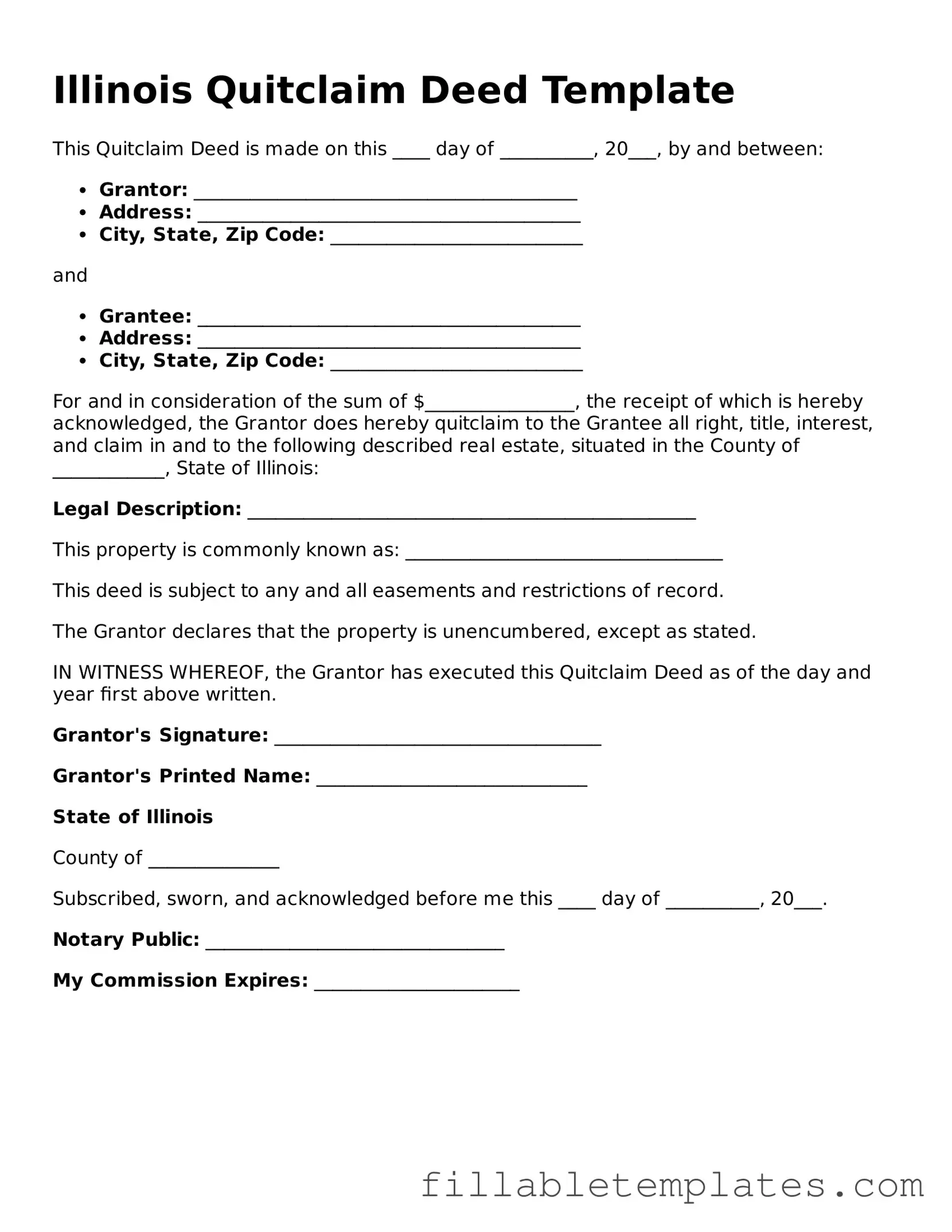 Printable Quitclaim Deed Form for the State of Illinois