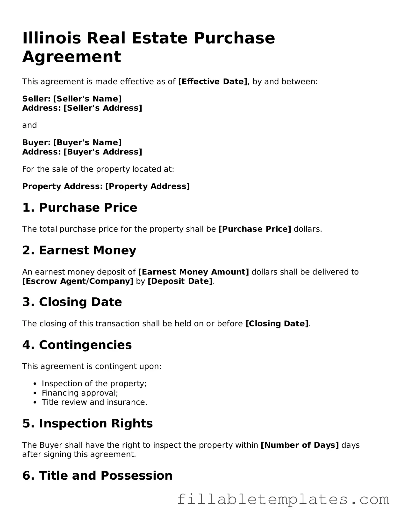 Printable Real Estate Purchase Agreement Form for the State of Illinois