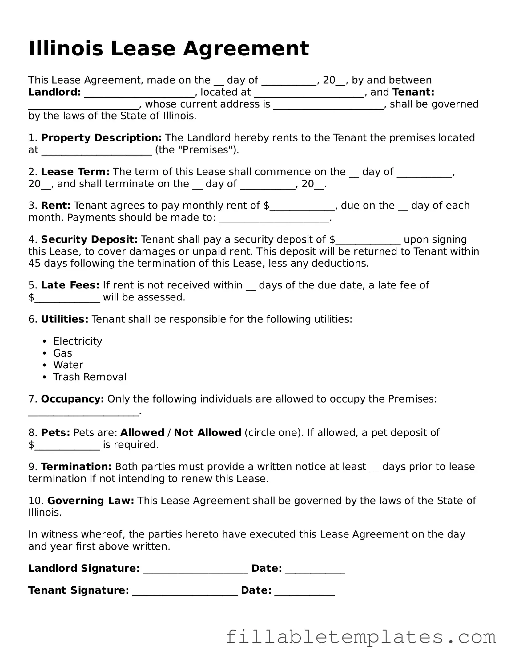 Printable Lease Agreement Form for the State of Illinois