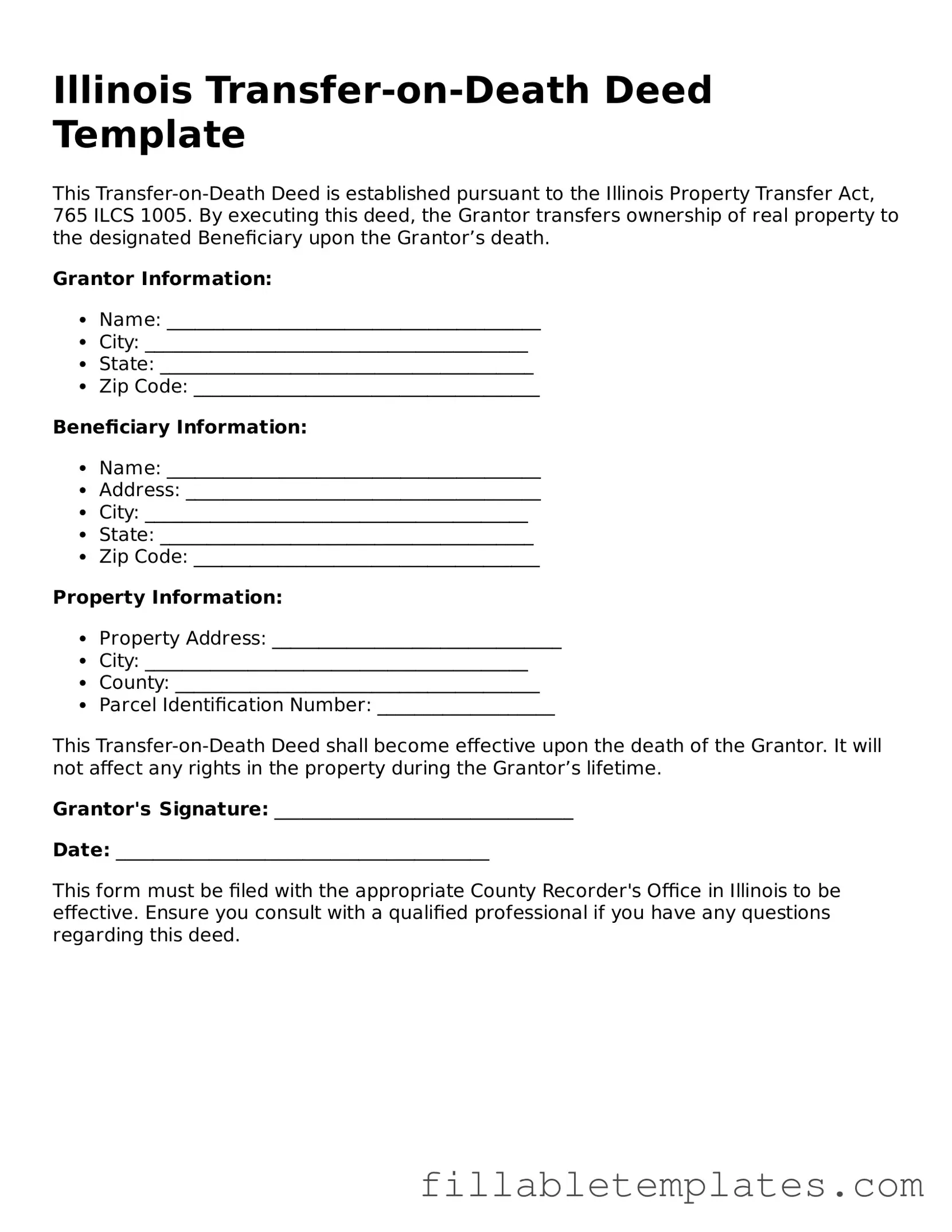Printable Transfer-on-Death Deed Form for the State of Illinois