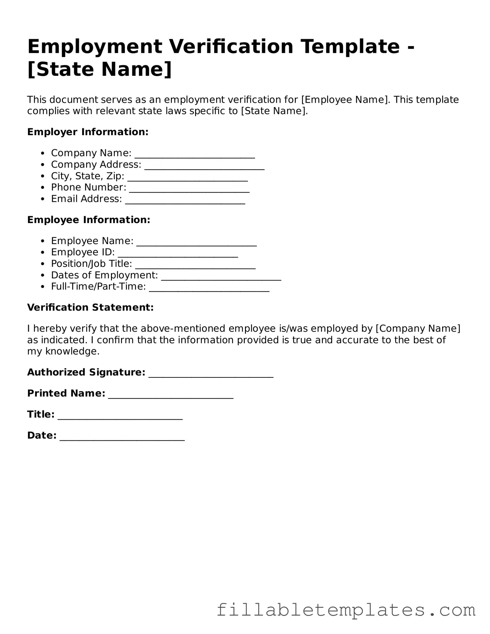 Printable Employment Verification Form