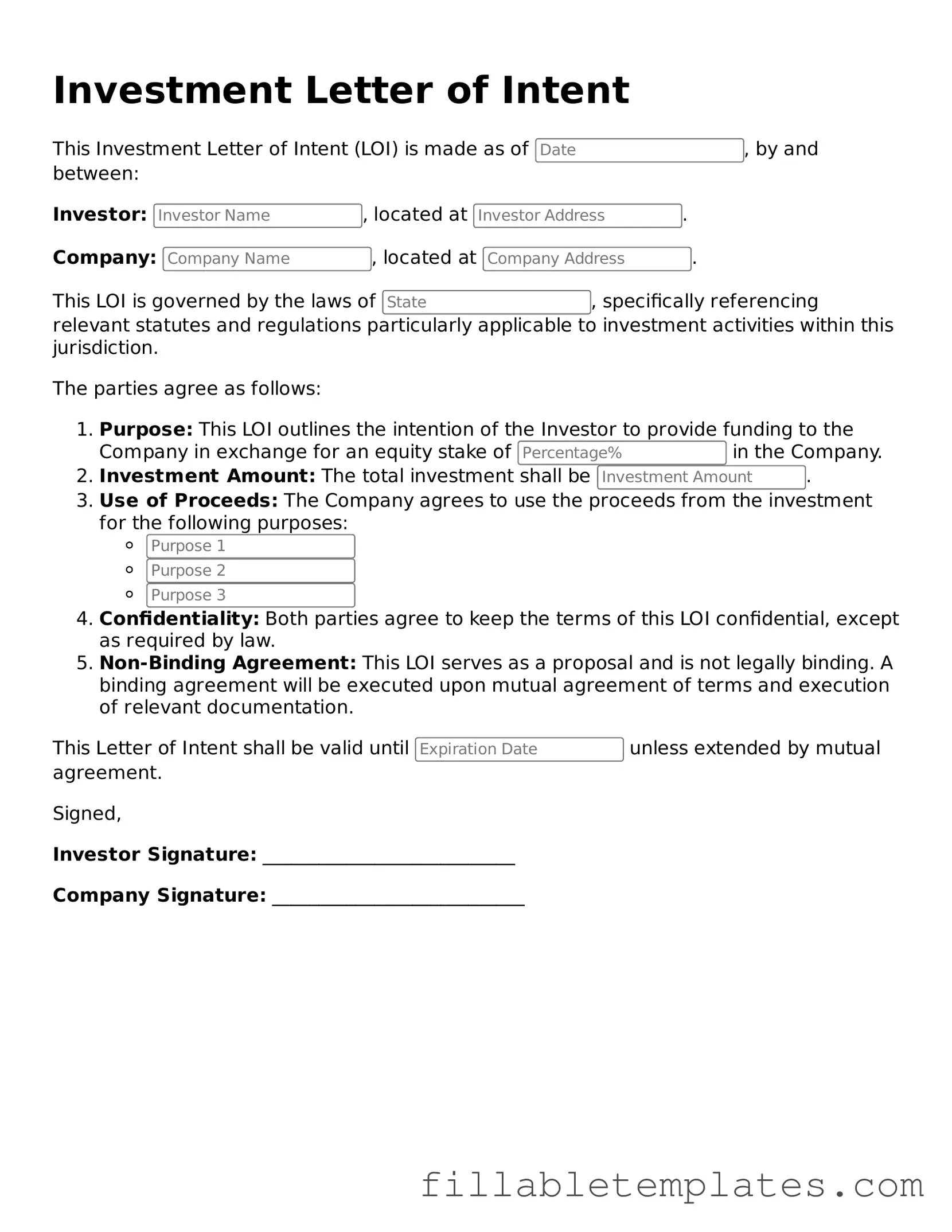 Printable Investment Letter of Intent Form
