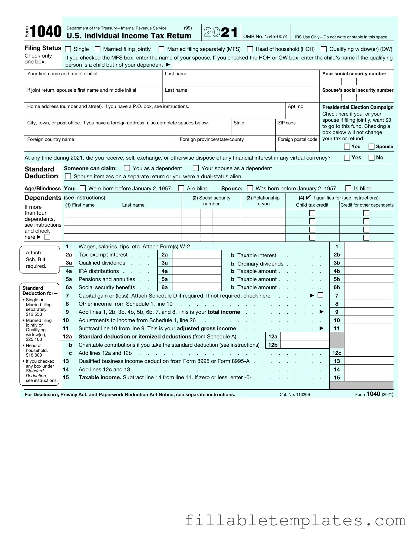 Official IRS 1040 Template in PDF