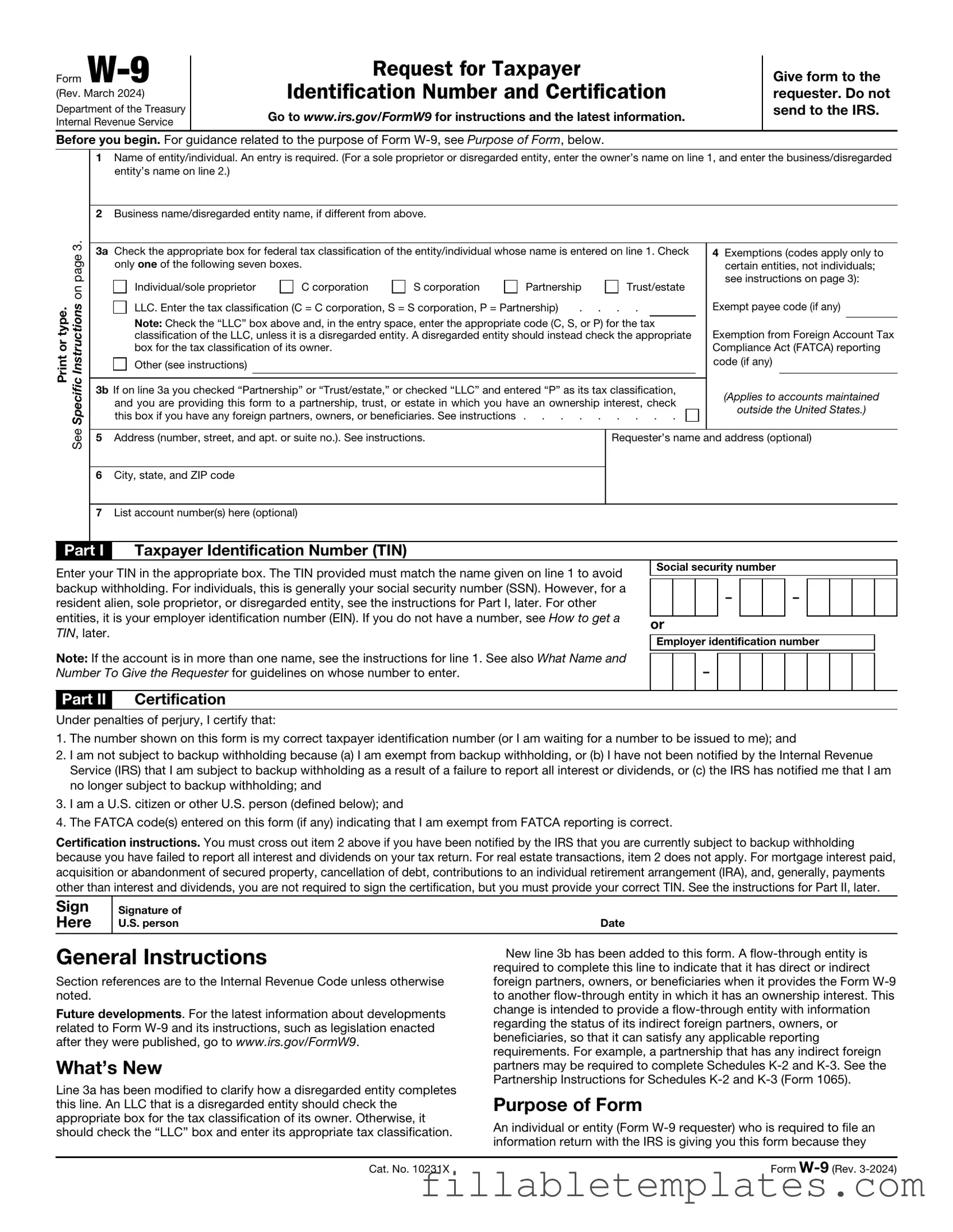 Official IRS W-9 Template in PDF