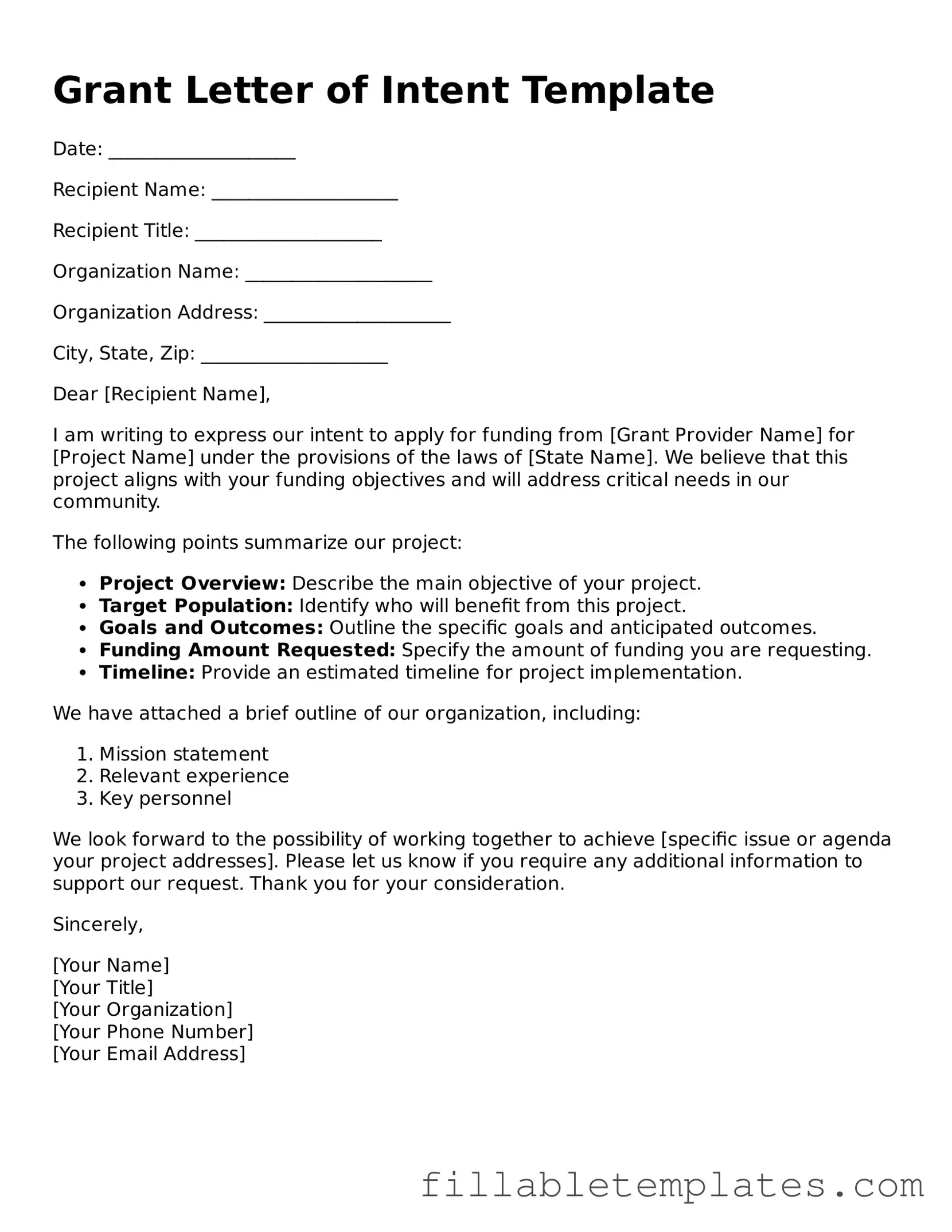 Printable Grant Letter of Intent Form