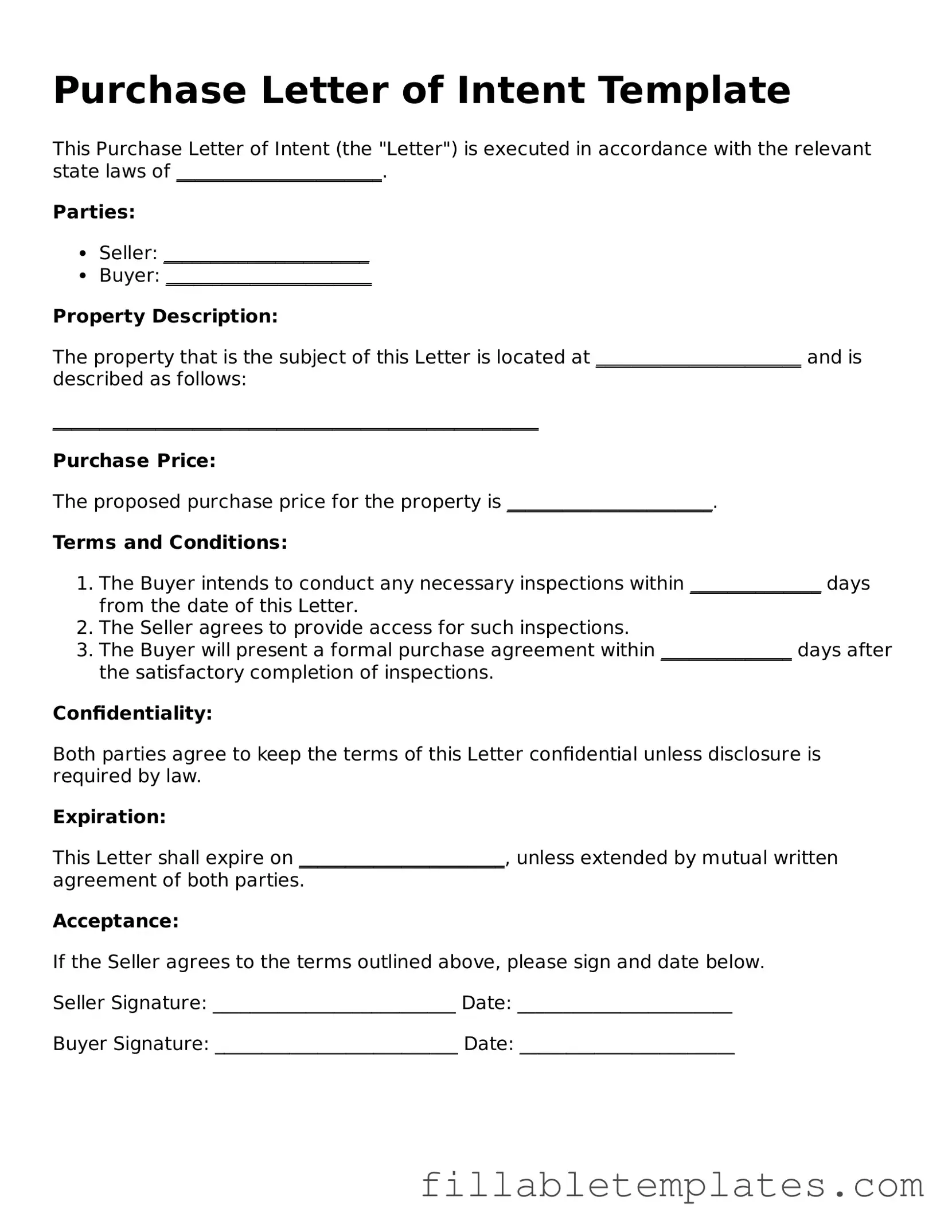 Printable Purchase Letter of Intent Form