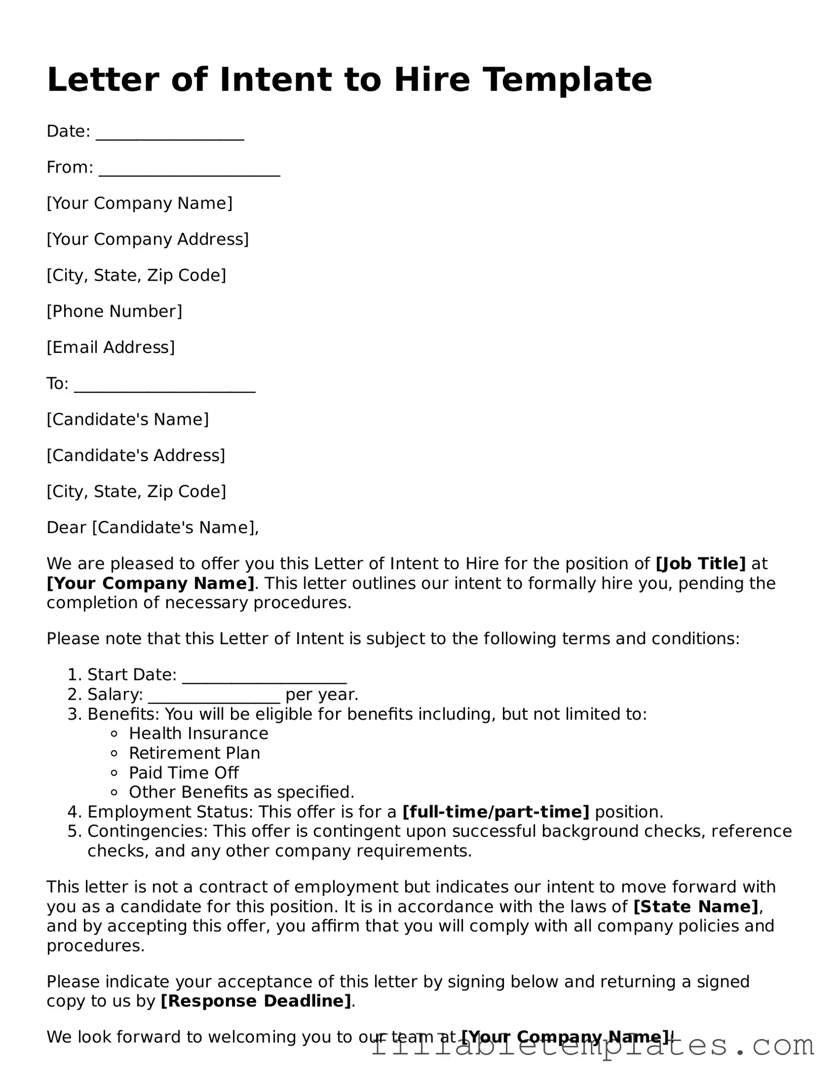 Printable Letter of Intent to Hire Form