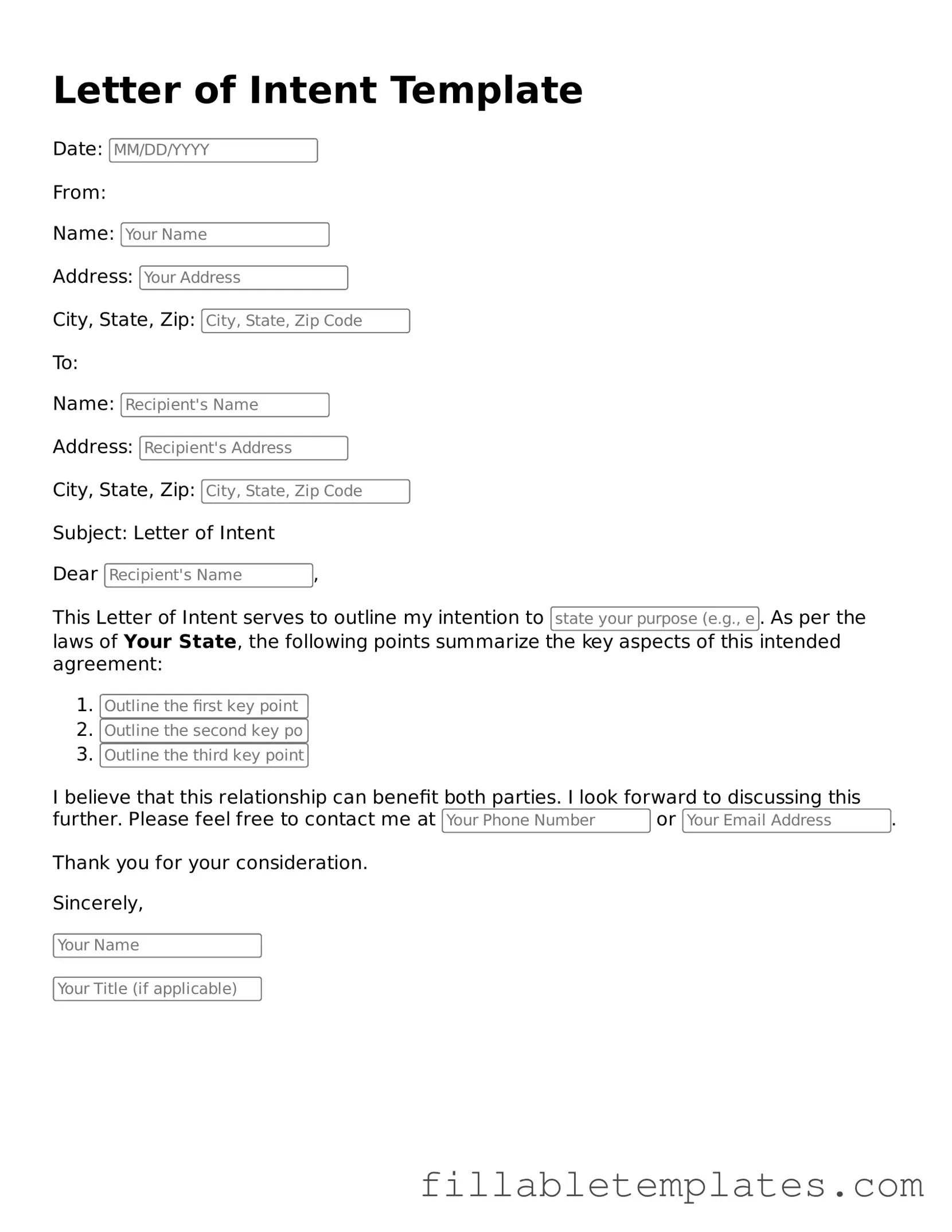 Printable Letter of Intent Form