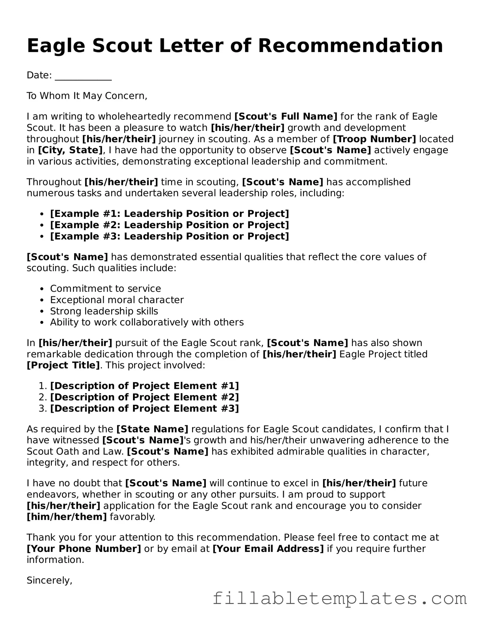 Printable Eagle Scout Letter of Recommendation Form