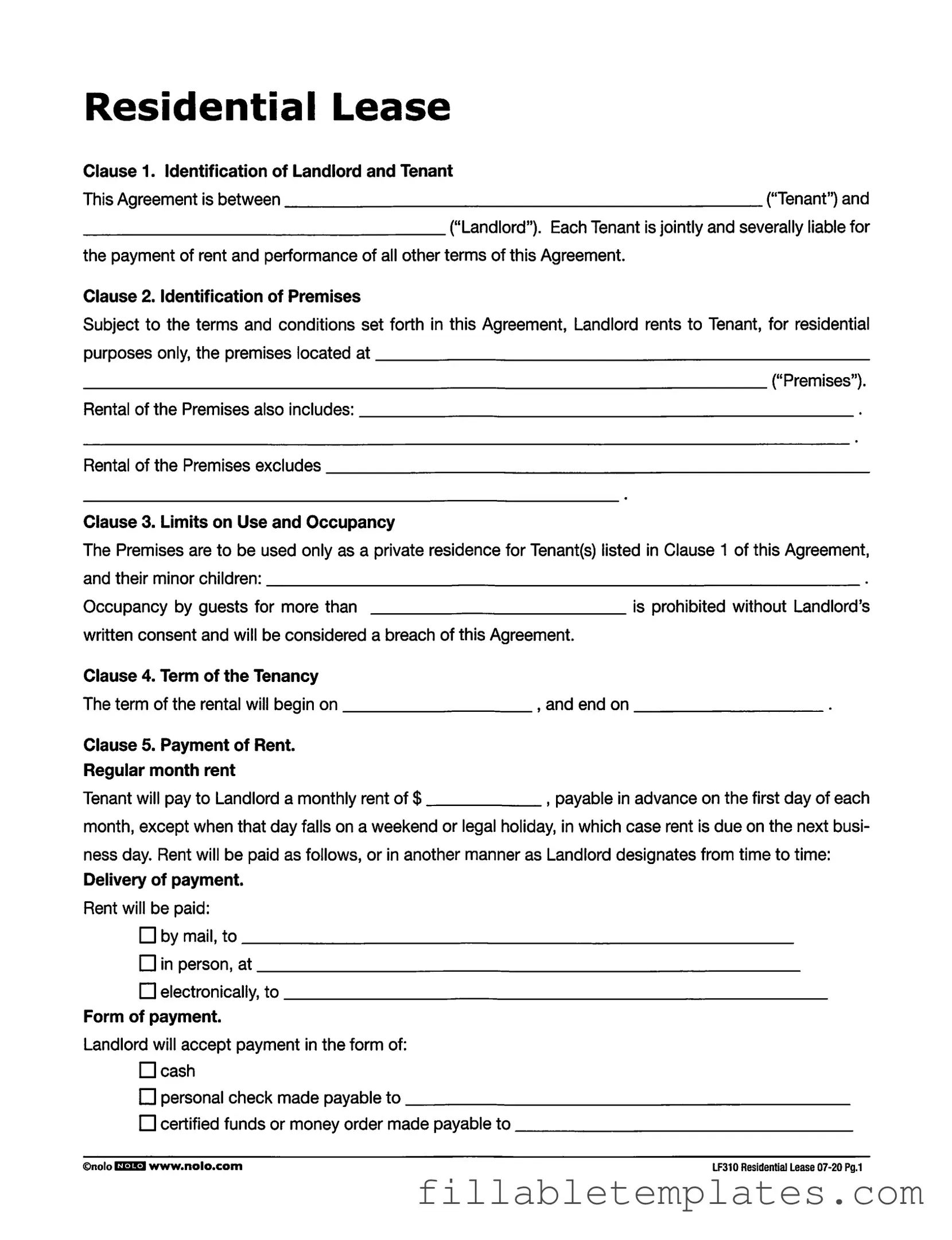 Official Lf310 Residential Lease Template in PDF