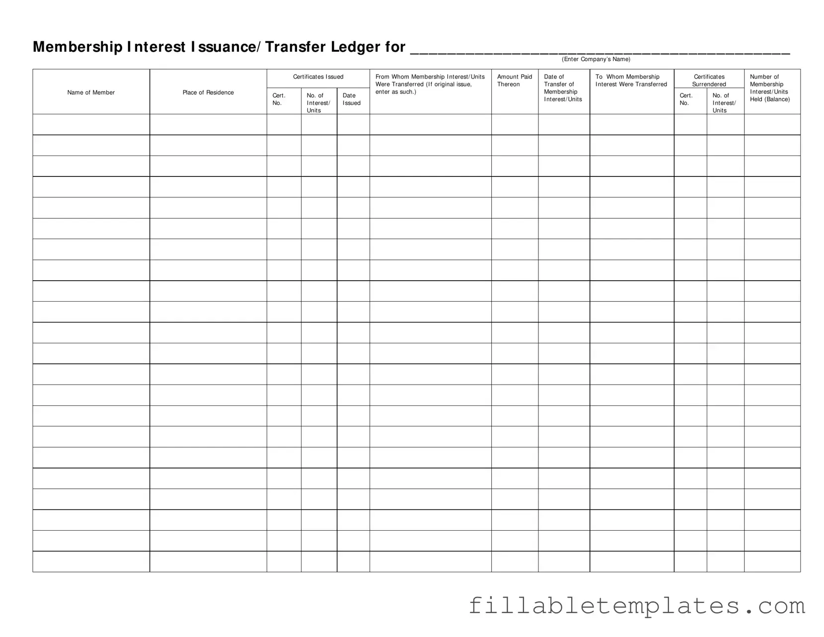 Official Membership Ledger Template in PDF