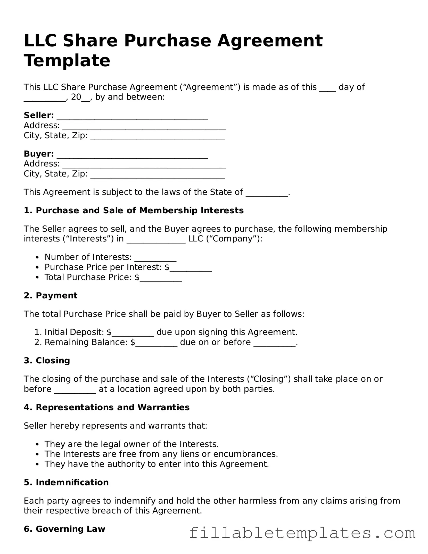 Printable LLC Share Purchase Agreement Form