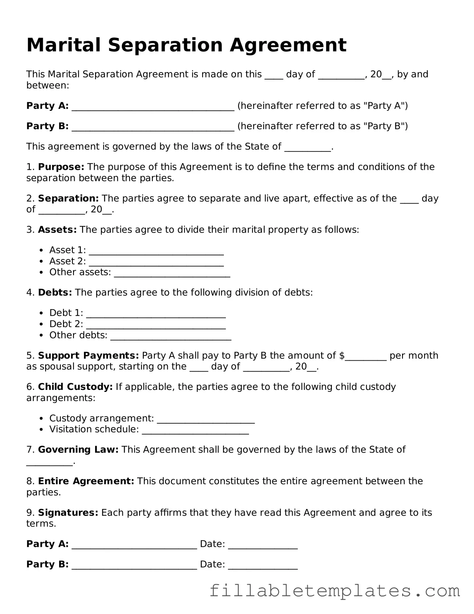 Printable Marital Separation Agreement Form