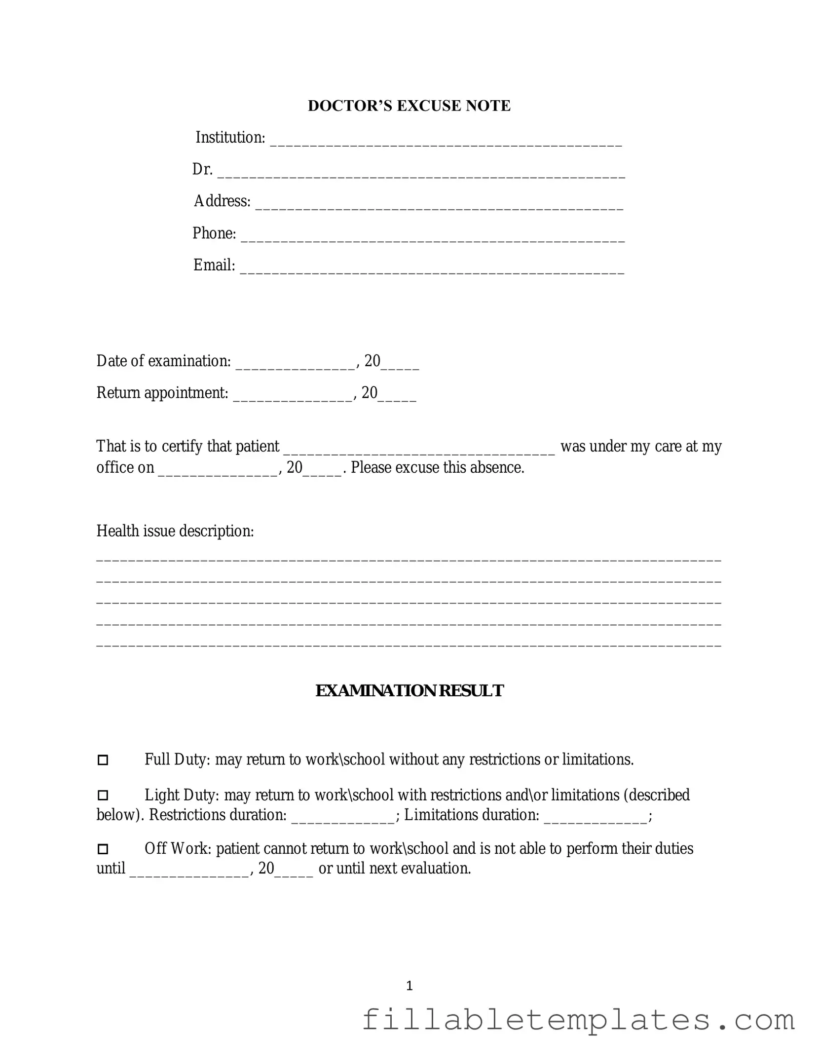 Official Doctors Excuse Note Template in PDF