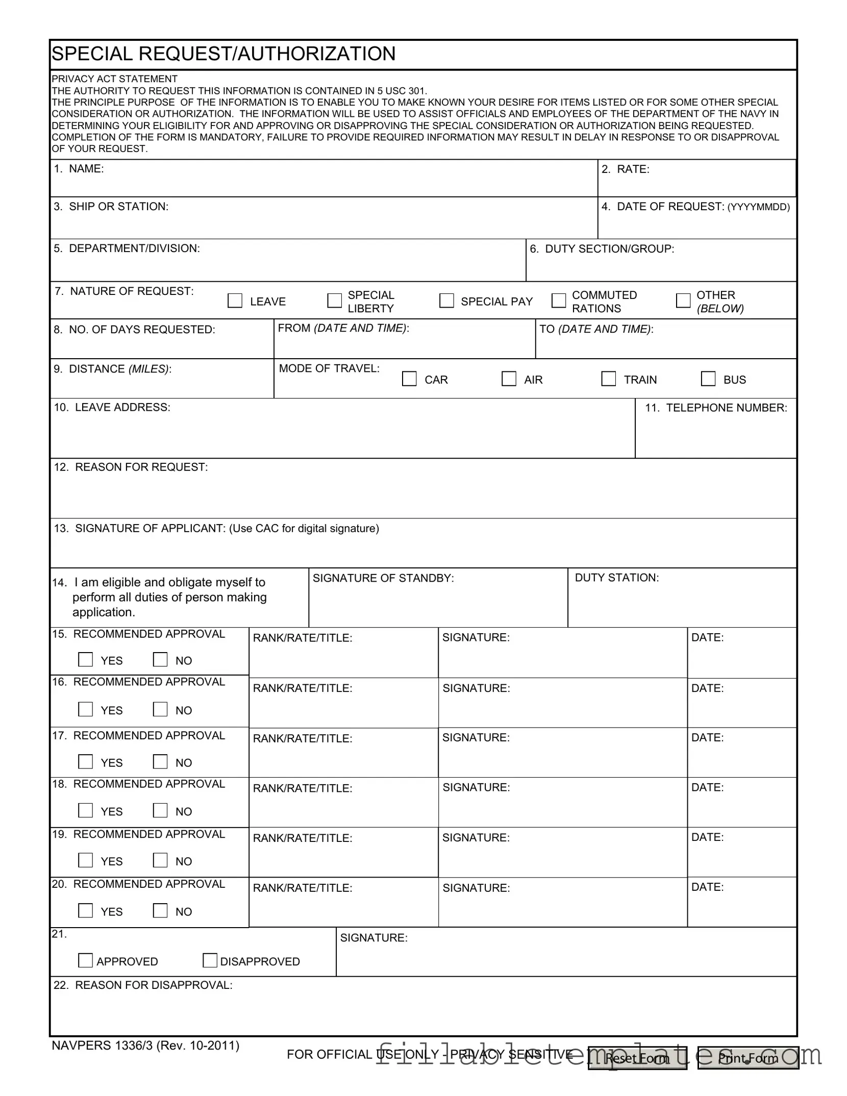 Official Navpers 1336 3 Template in PDF