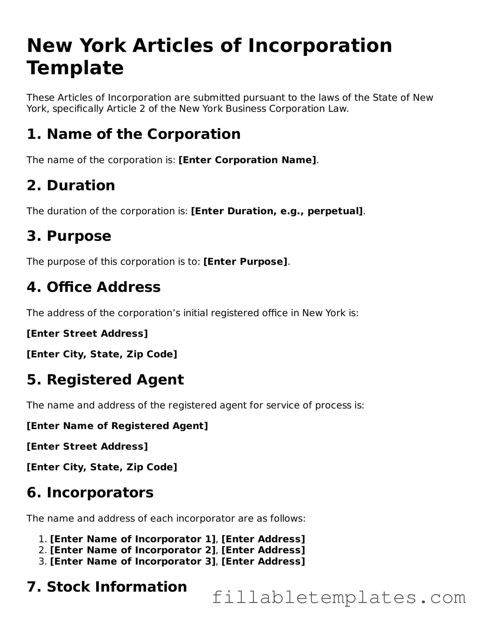 Printable Articles of Incorporation Form for the State of New York