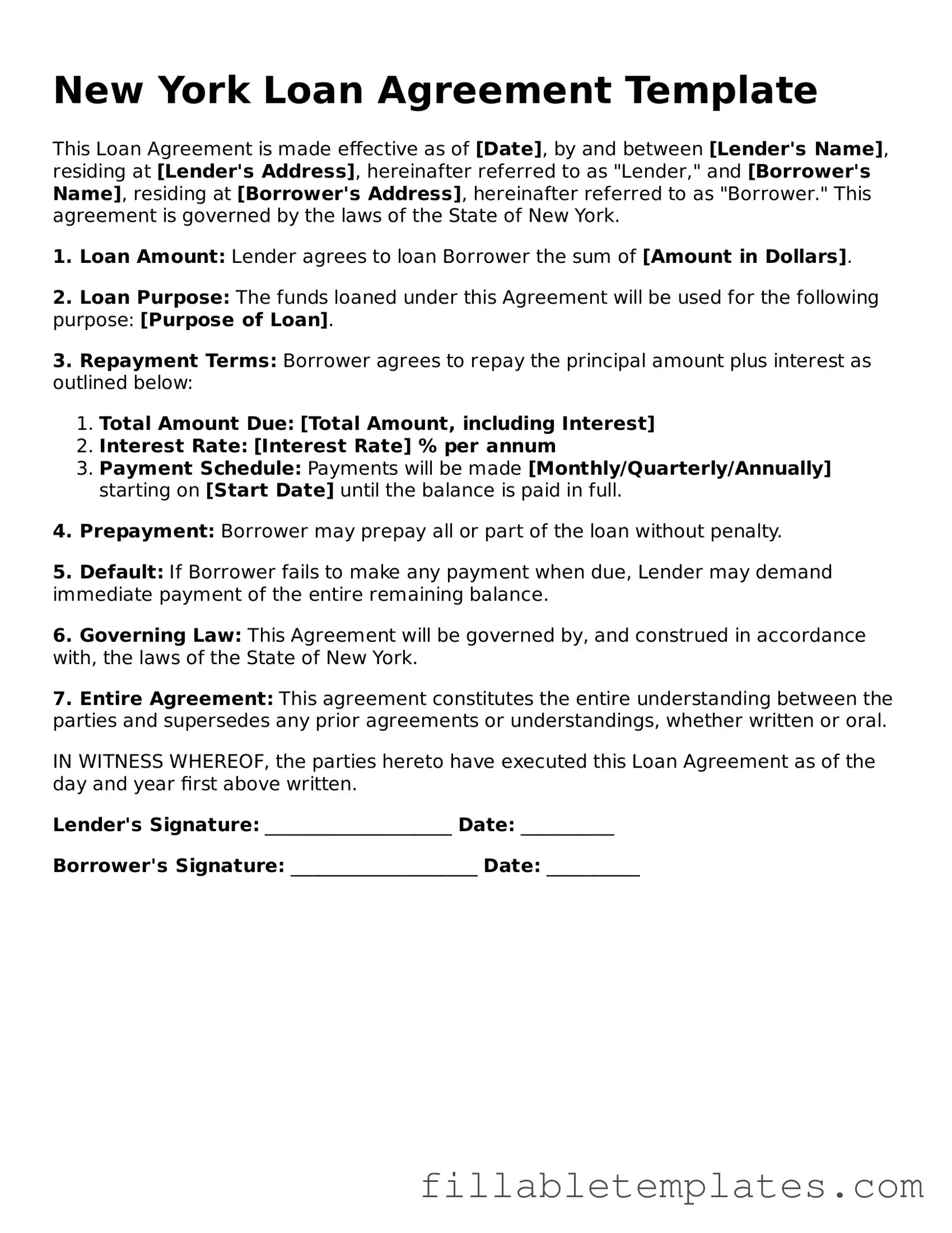 Printable Loan Agreement Form for the State of New York