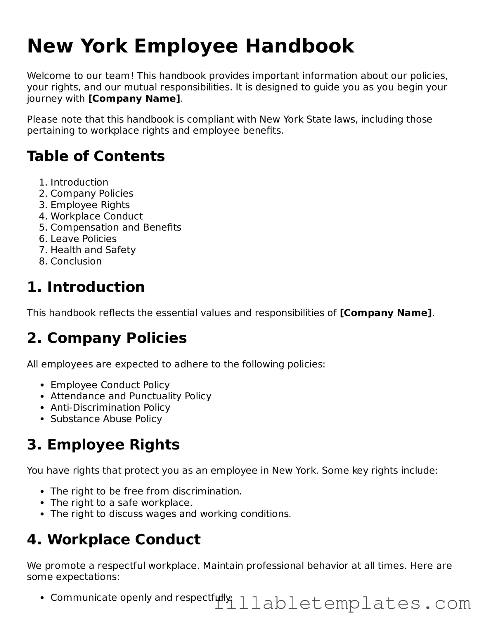 Printable Employee Handbook Form for the State of New York