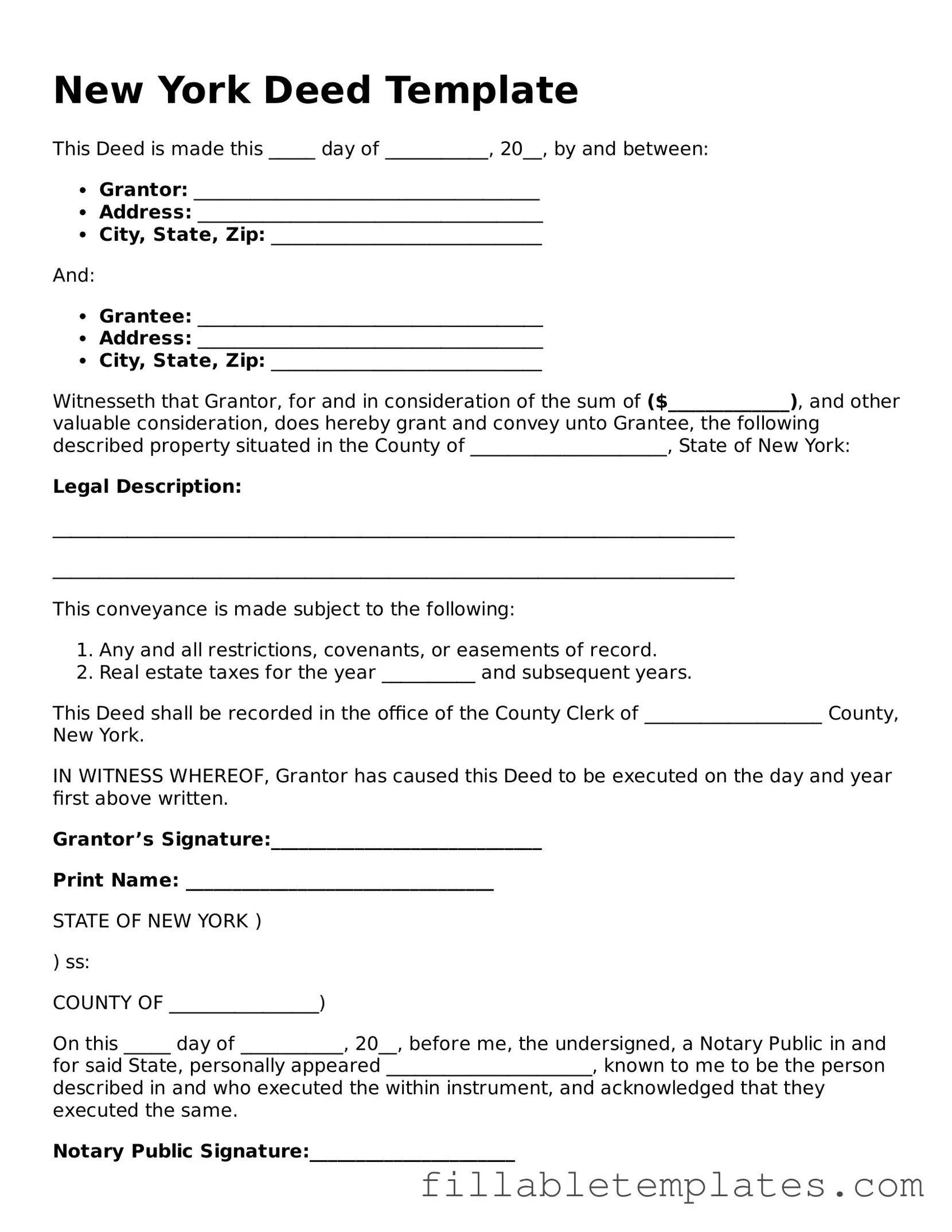 Printable Deed Form for the State of New York