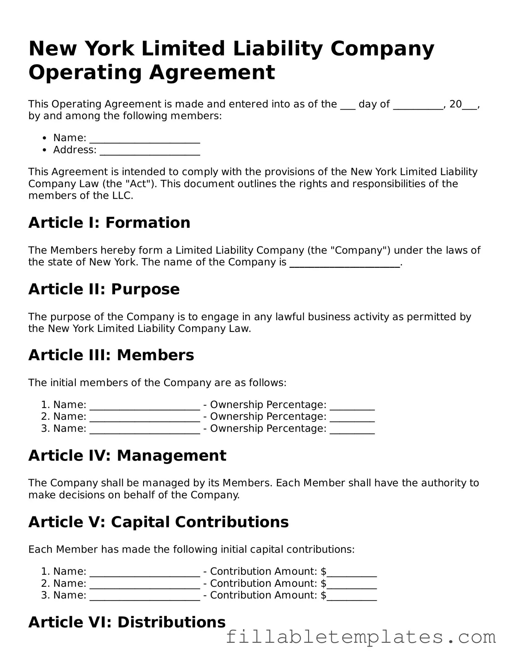 Printable Operating Agreement Form for the State of New York