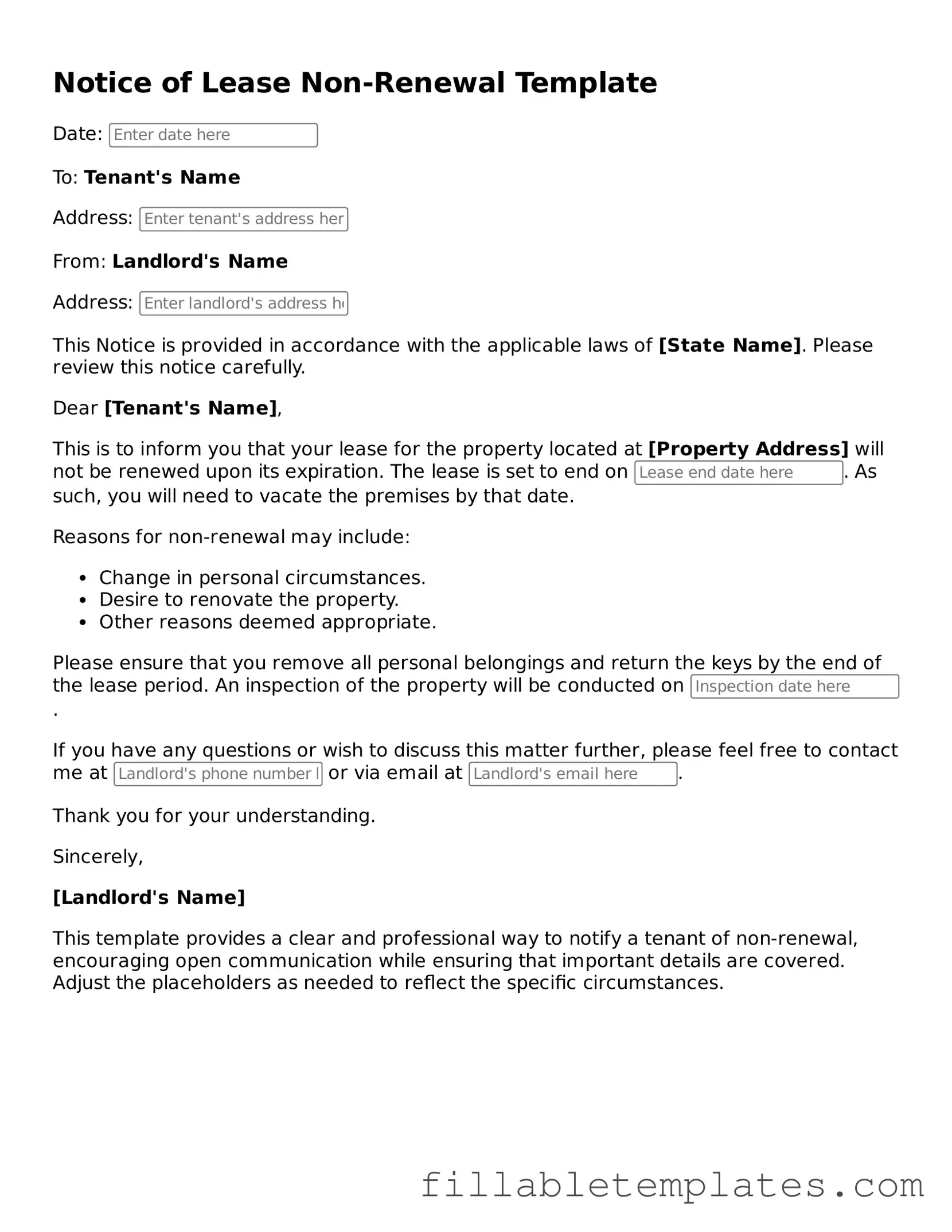 Printable Notice of Lease Non-Renewal Form