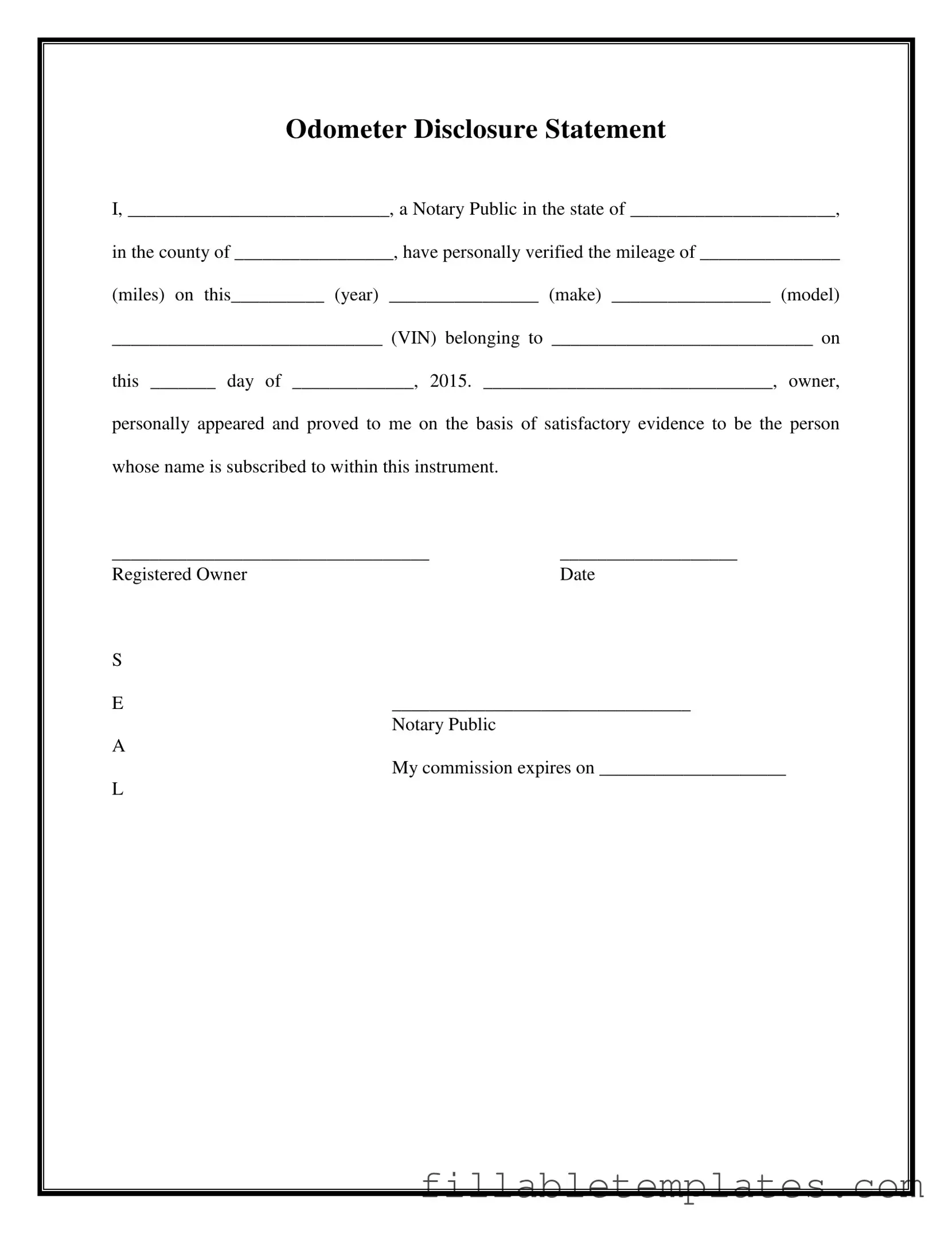 Official Notarized Odometer Statement Template in PDF