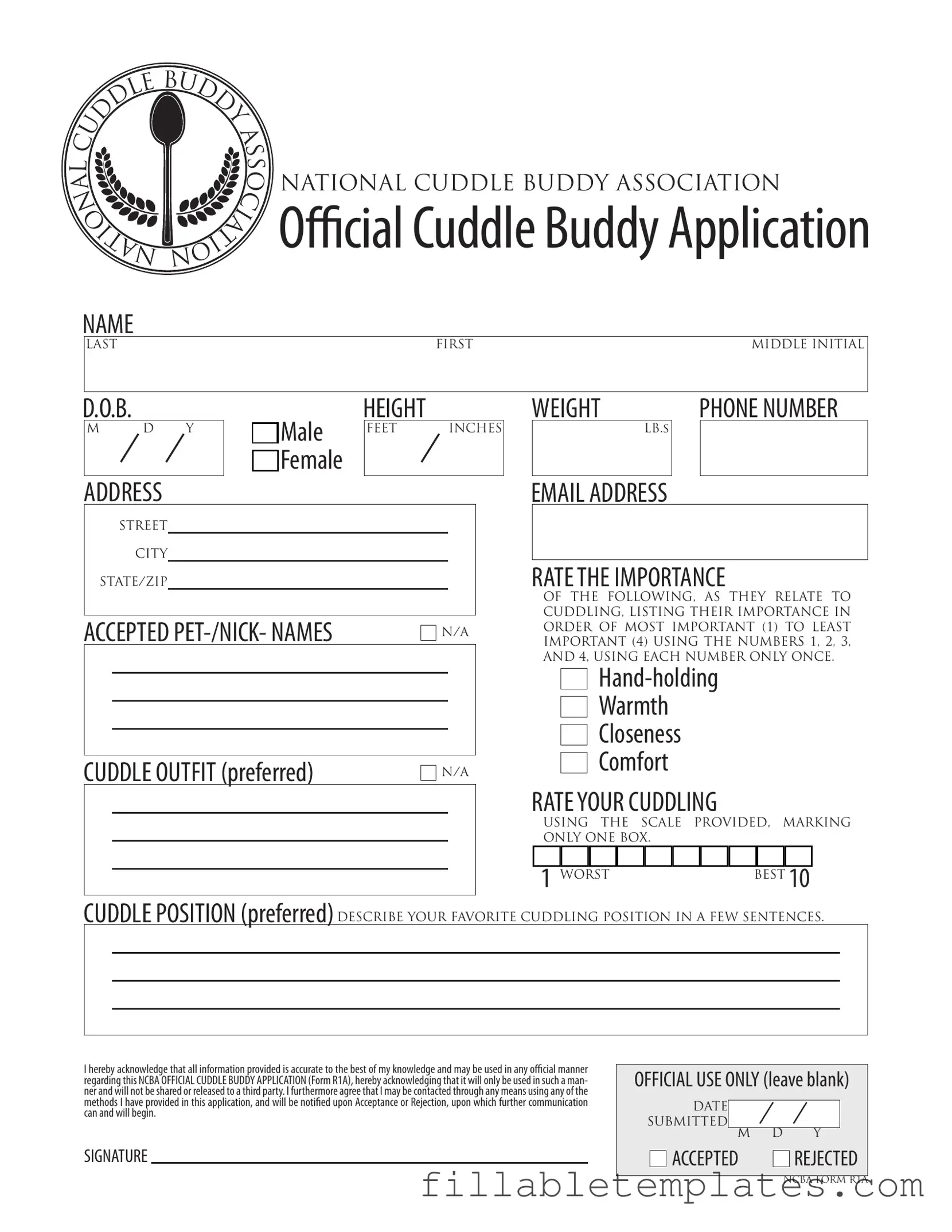 Official Cuddle Buddy Application Template in PDF
