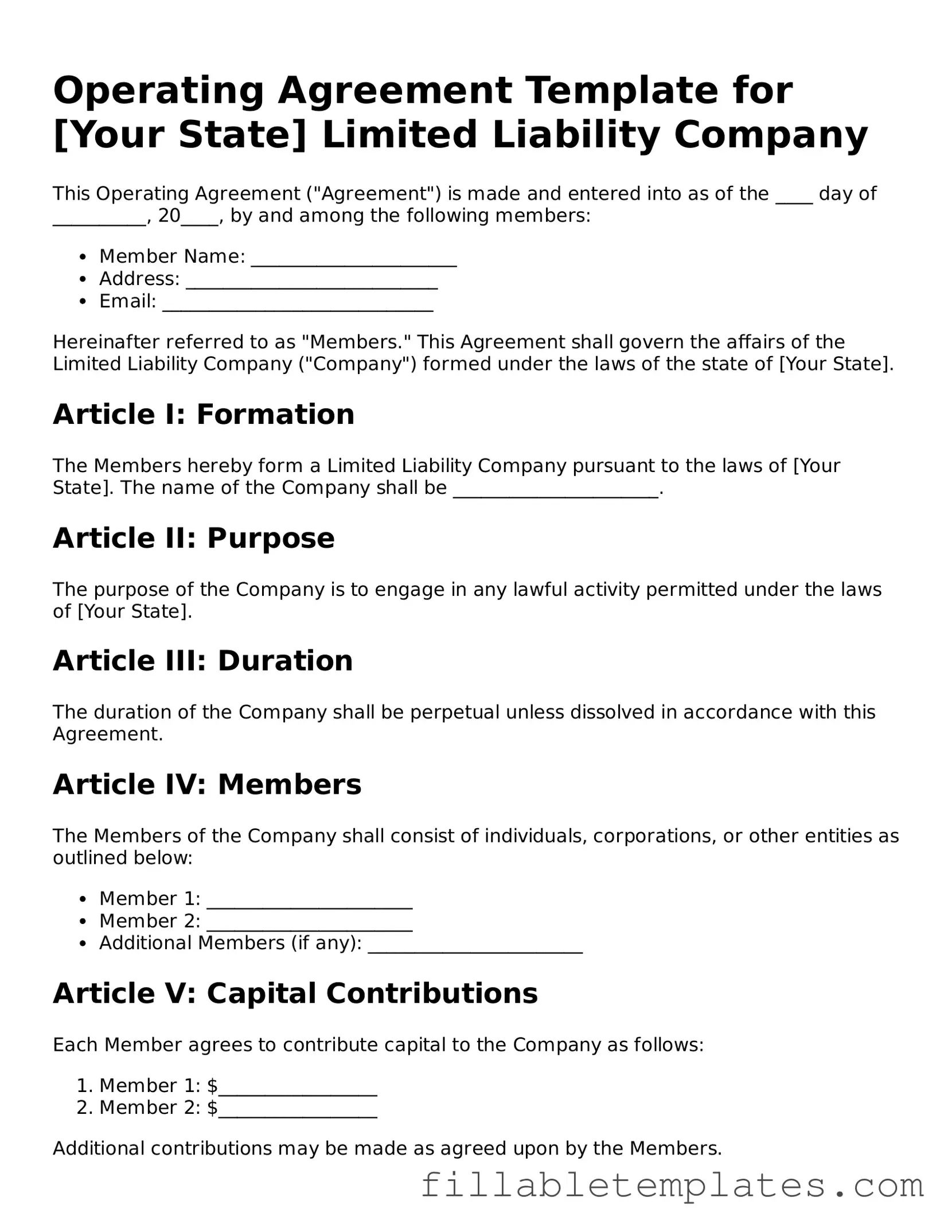 Printable Operating Agreement Form