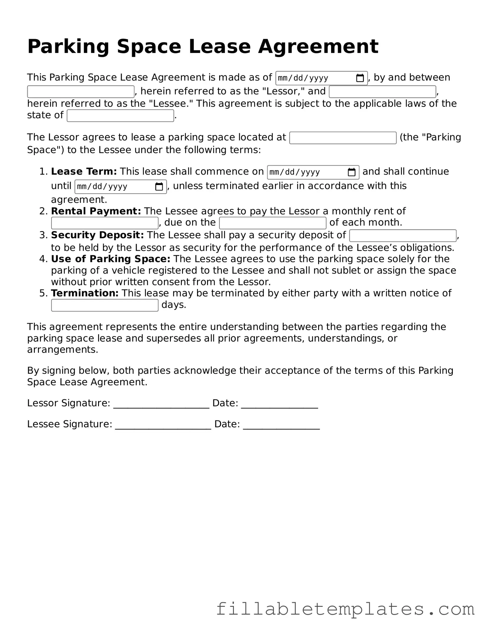 Printable Parking Space Lease Agreement Form