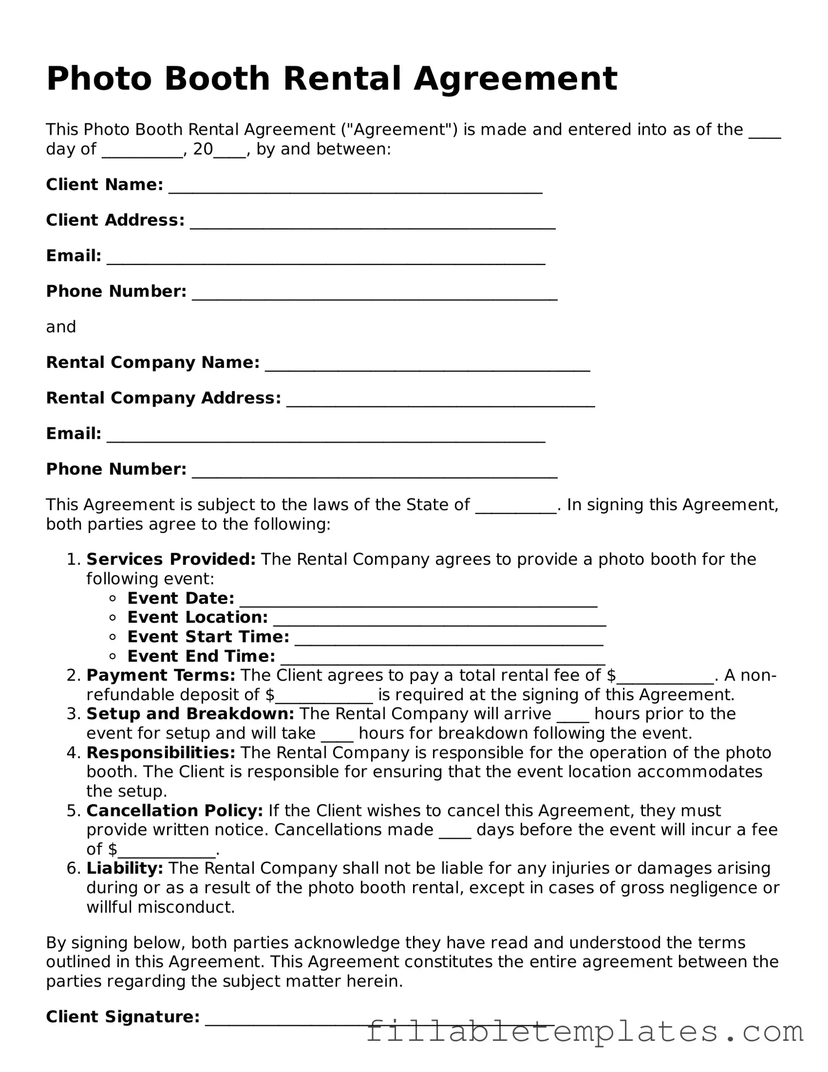 Printable Photo Booth Rental Agreement Form