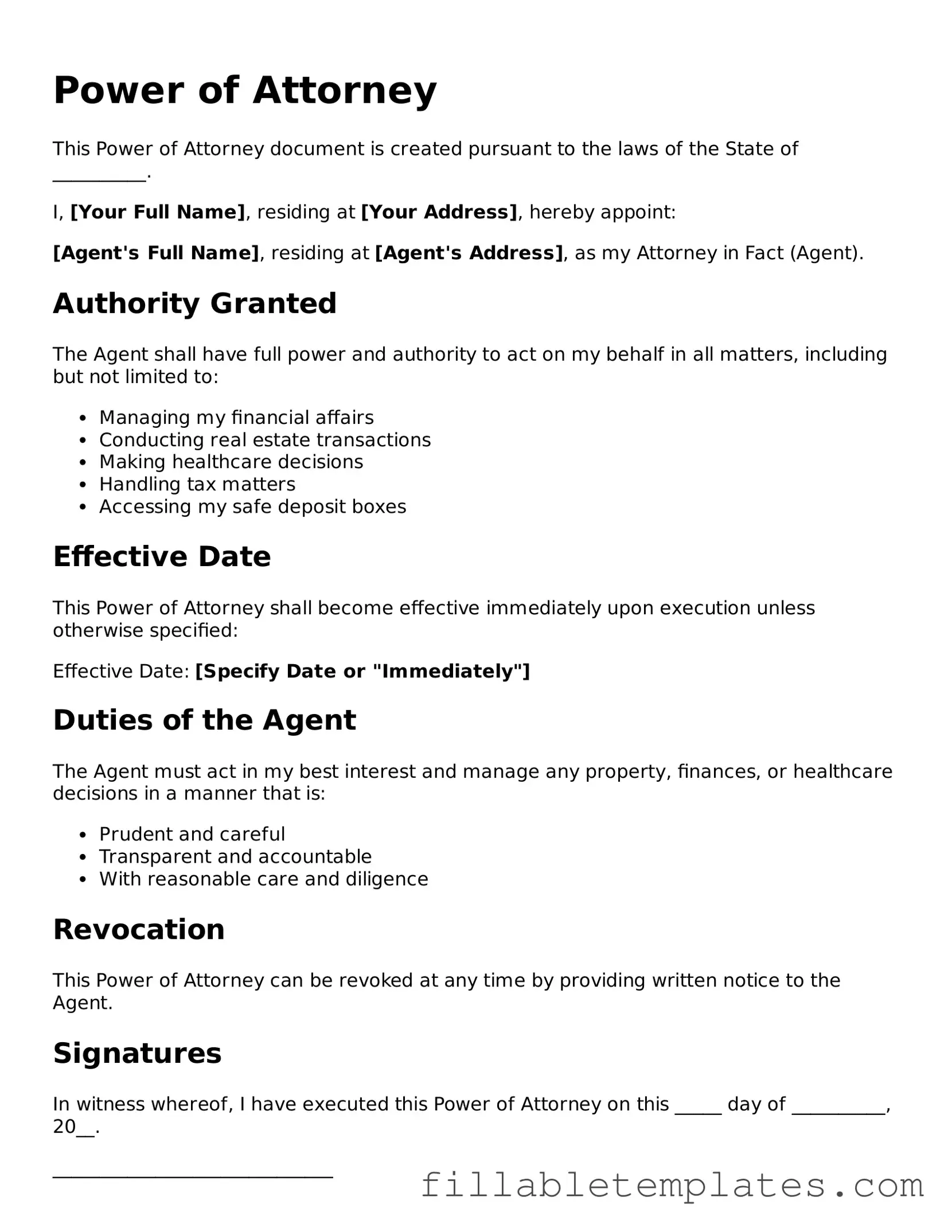 Printable Power of Attorney Form