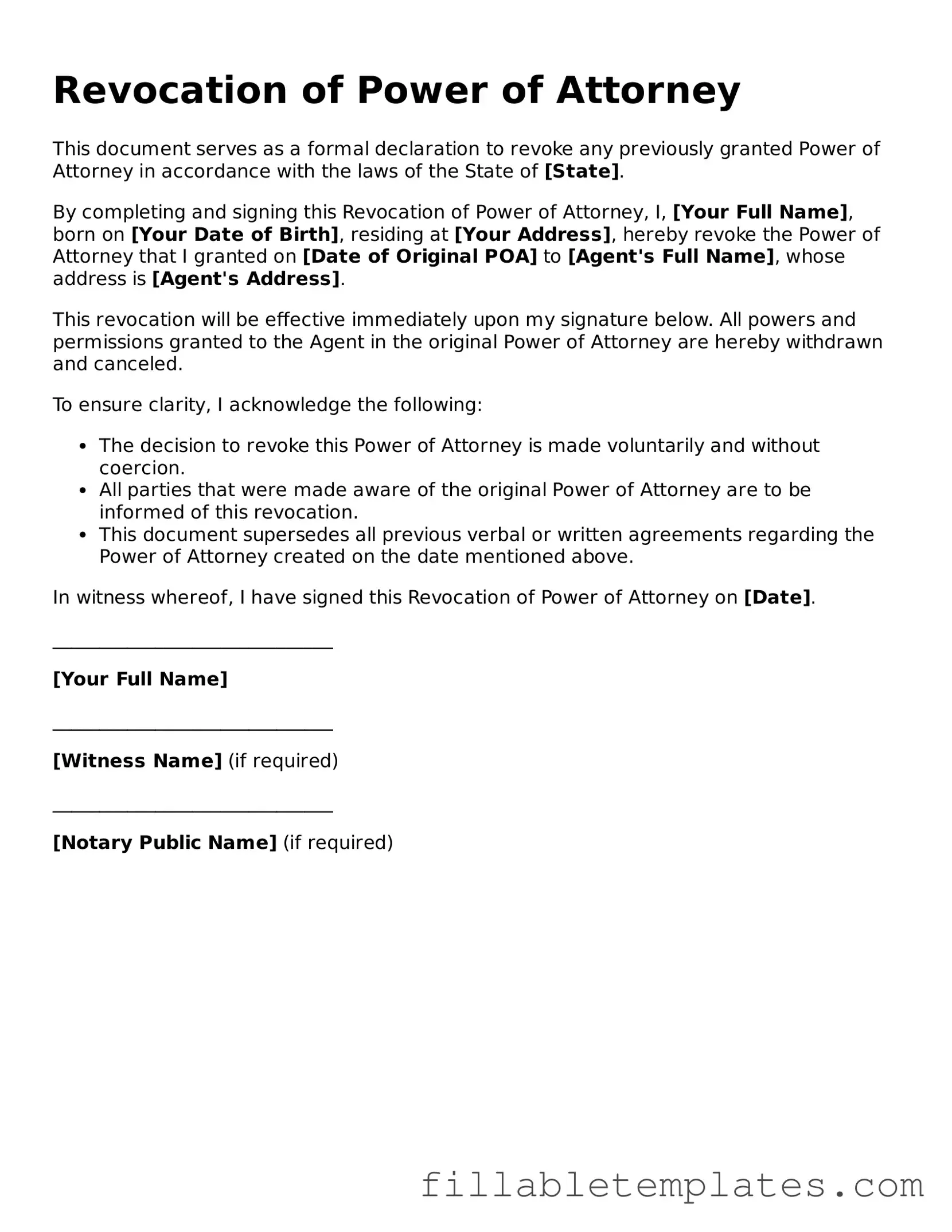 Printable Revocation of Power of Attorney Form