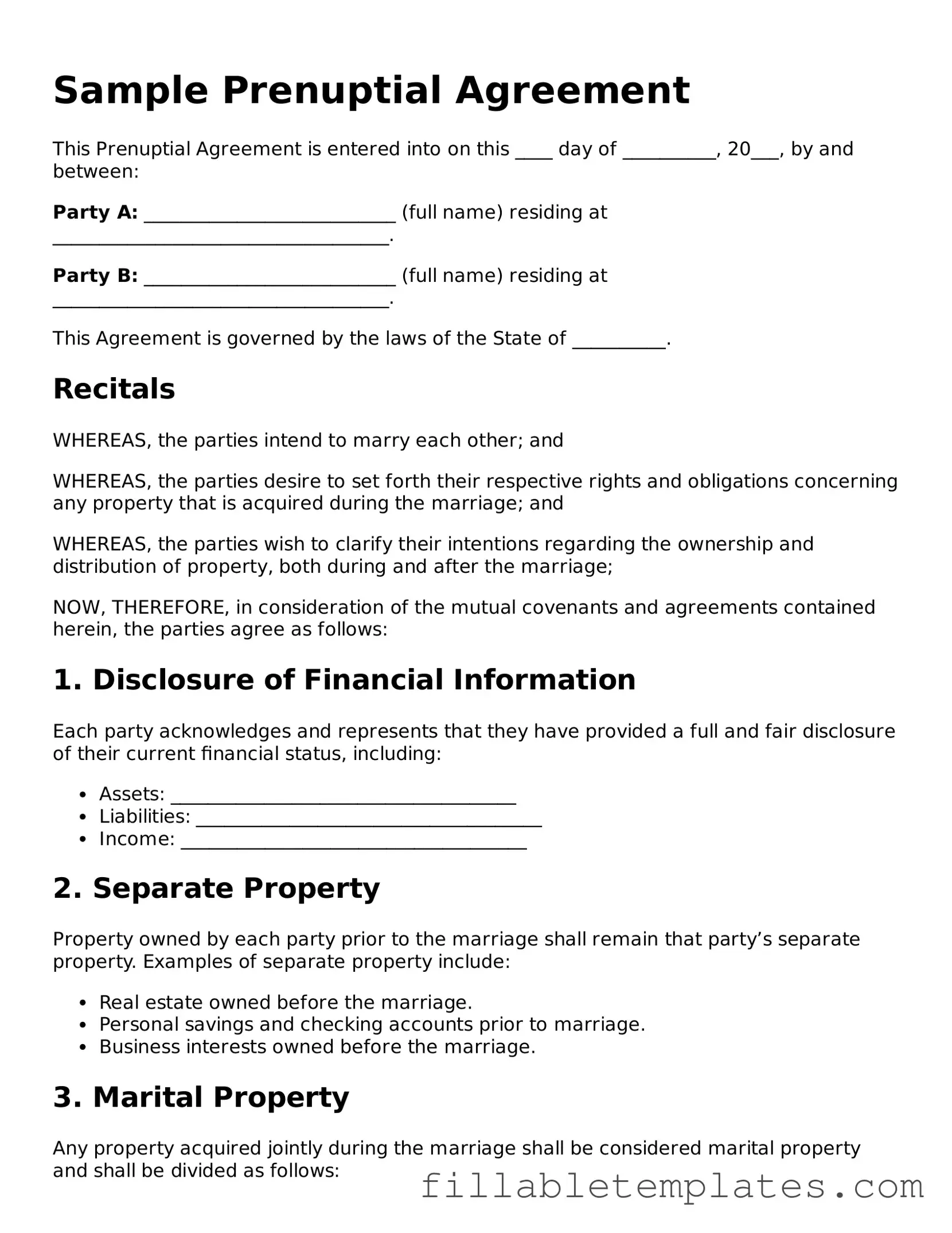Printable Prenuptial Agreement Form