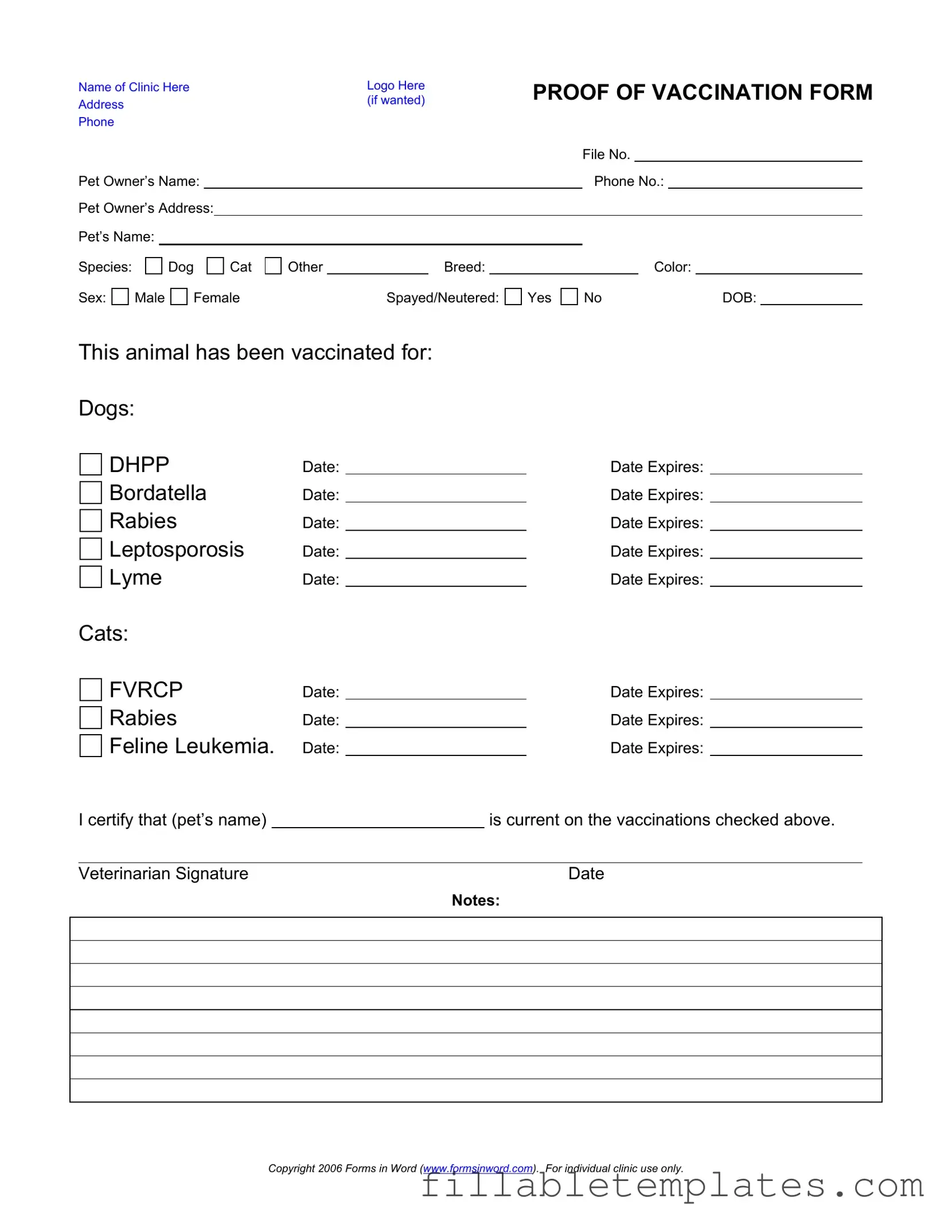 Official Proof Of Vaccination Dog Template in PDF