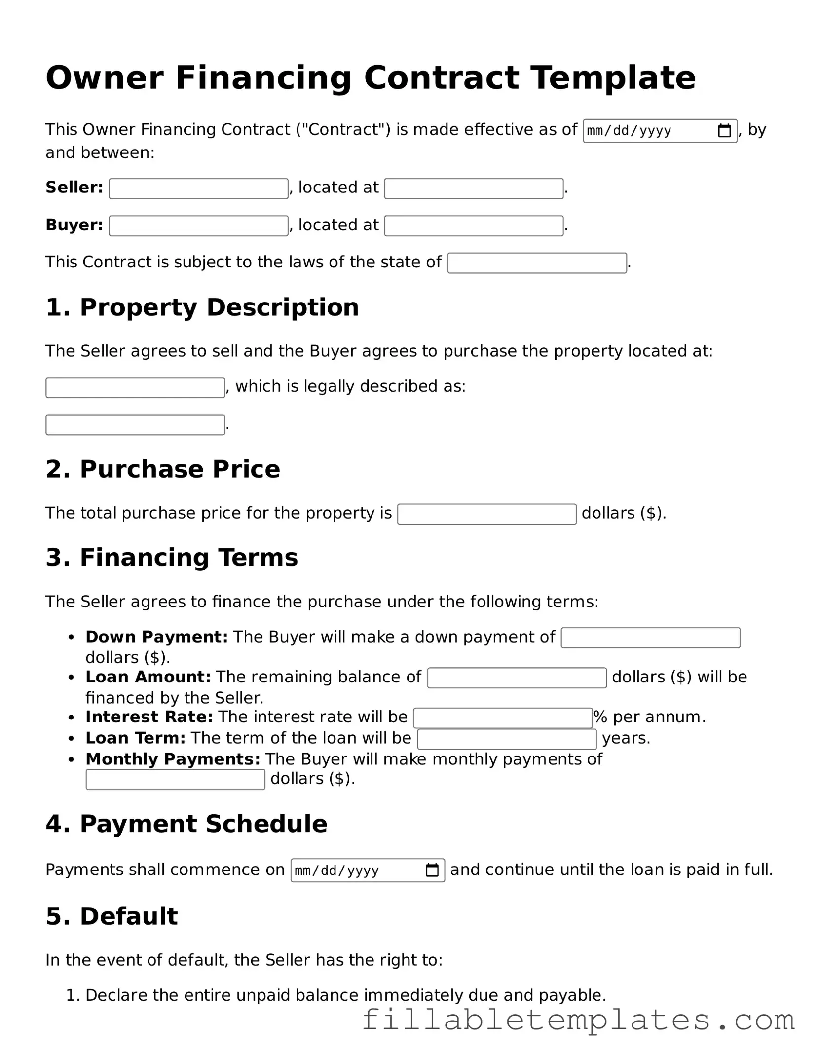 Printable Owner Financing Contract Form