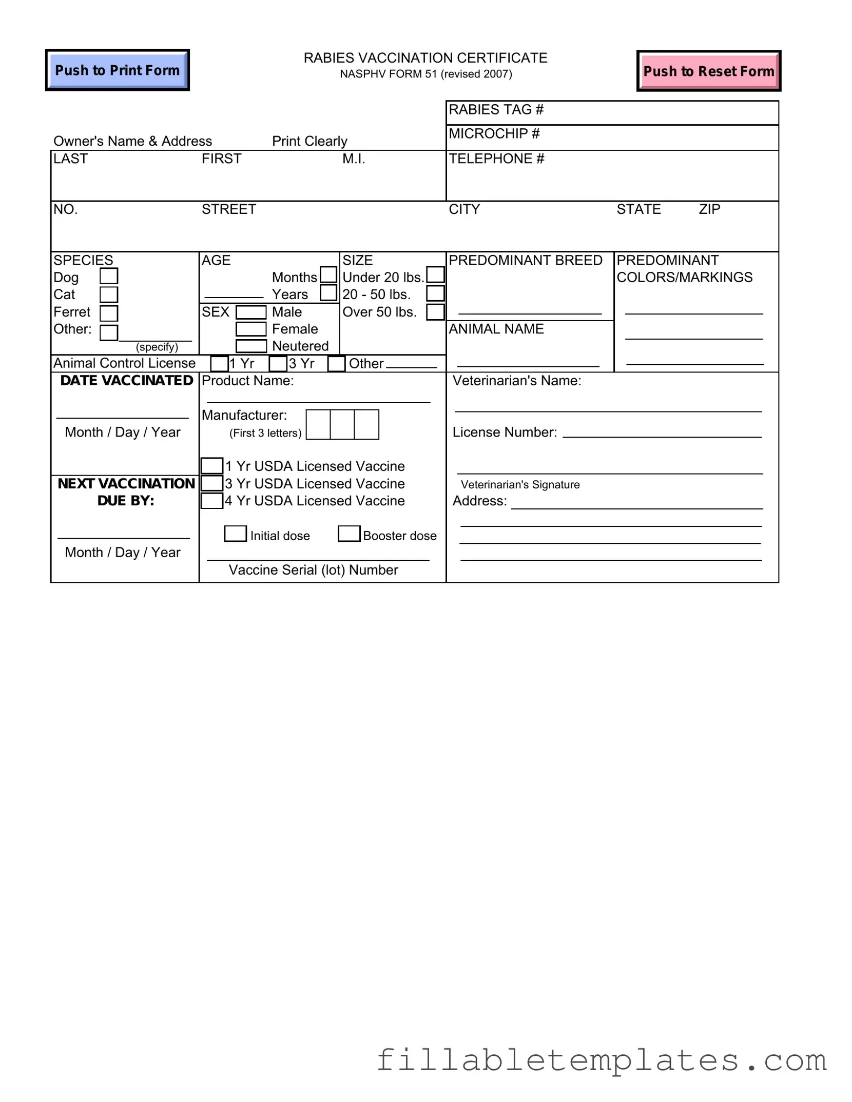 Official Rabies Certificate Template in PDF