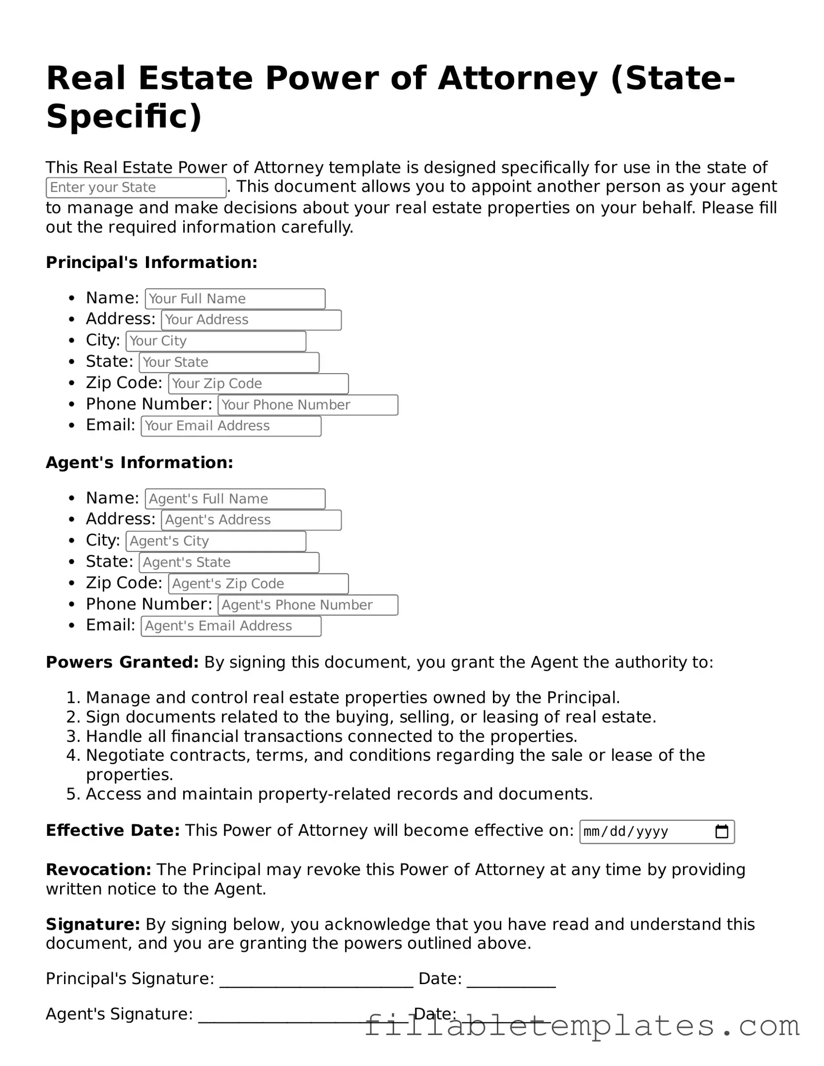 Printable Real Estate Power of Attorney Form