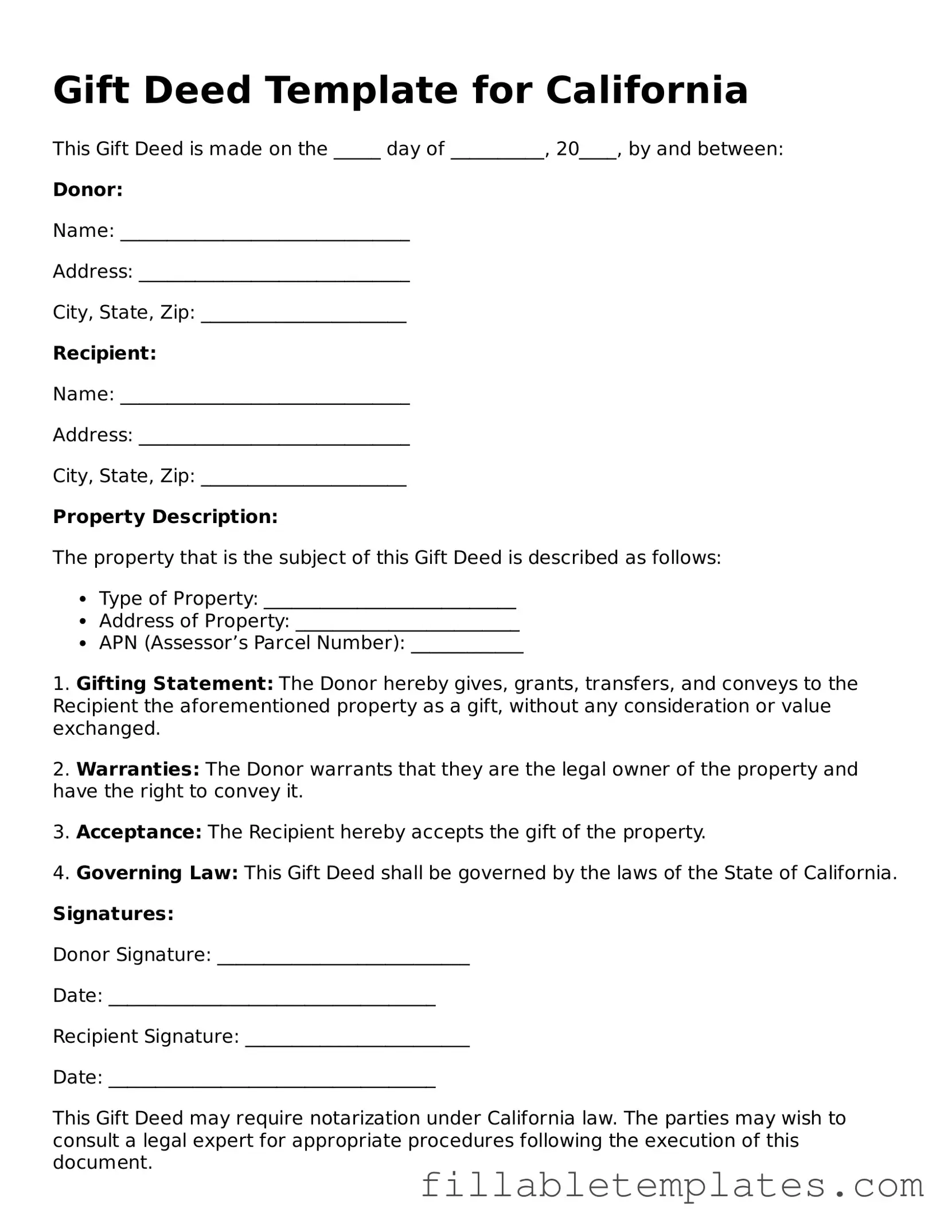 Printable Gift Deed Form