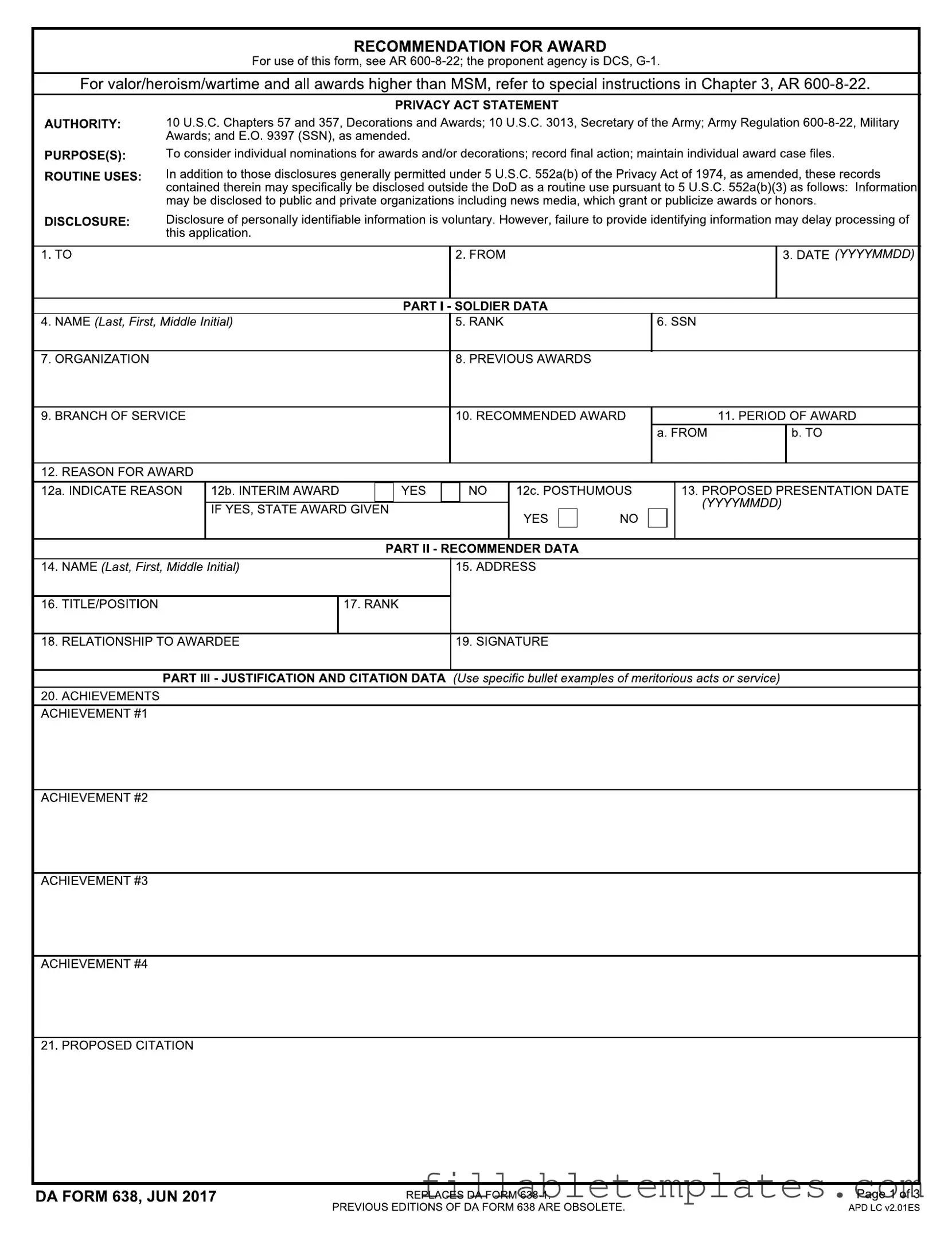 Official Da 638 Template in PDF