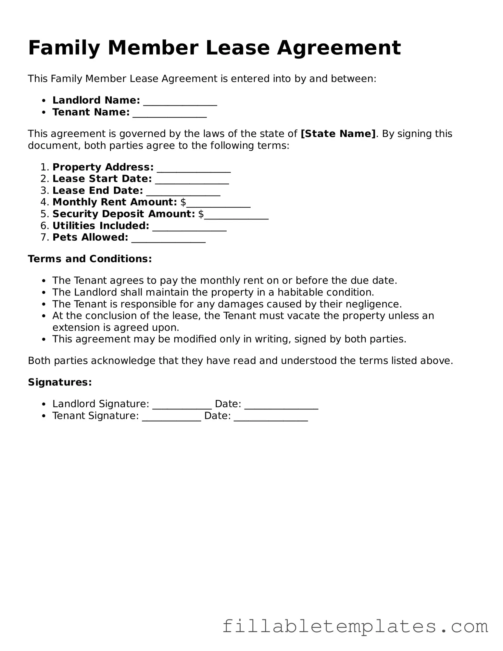 Printable Family Member Lease Agreement Form